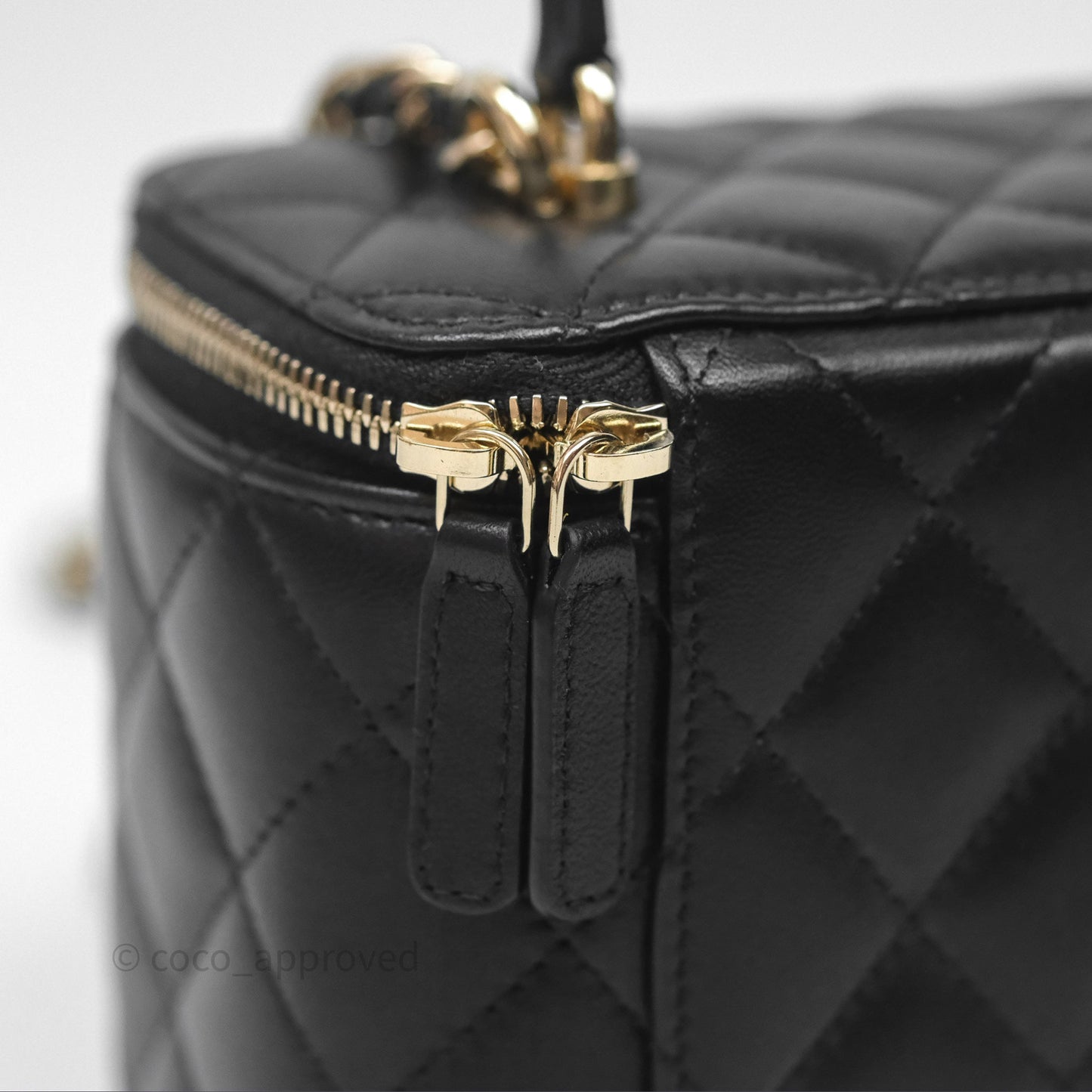 Chanel Classic Vanity Rectangular Top Handle With Chain Black Lambskin Gold Hardware