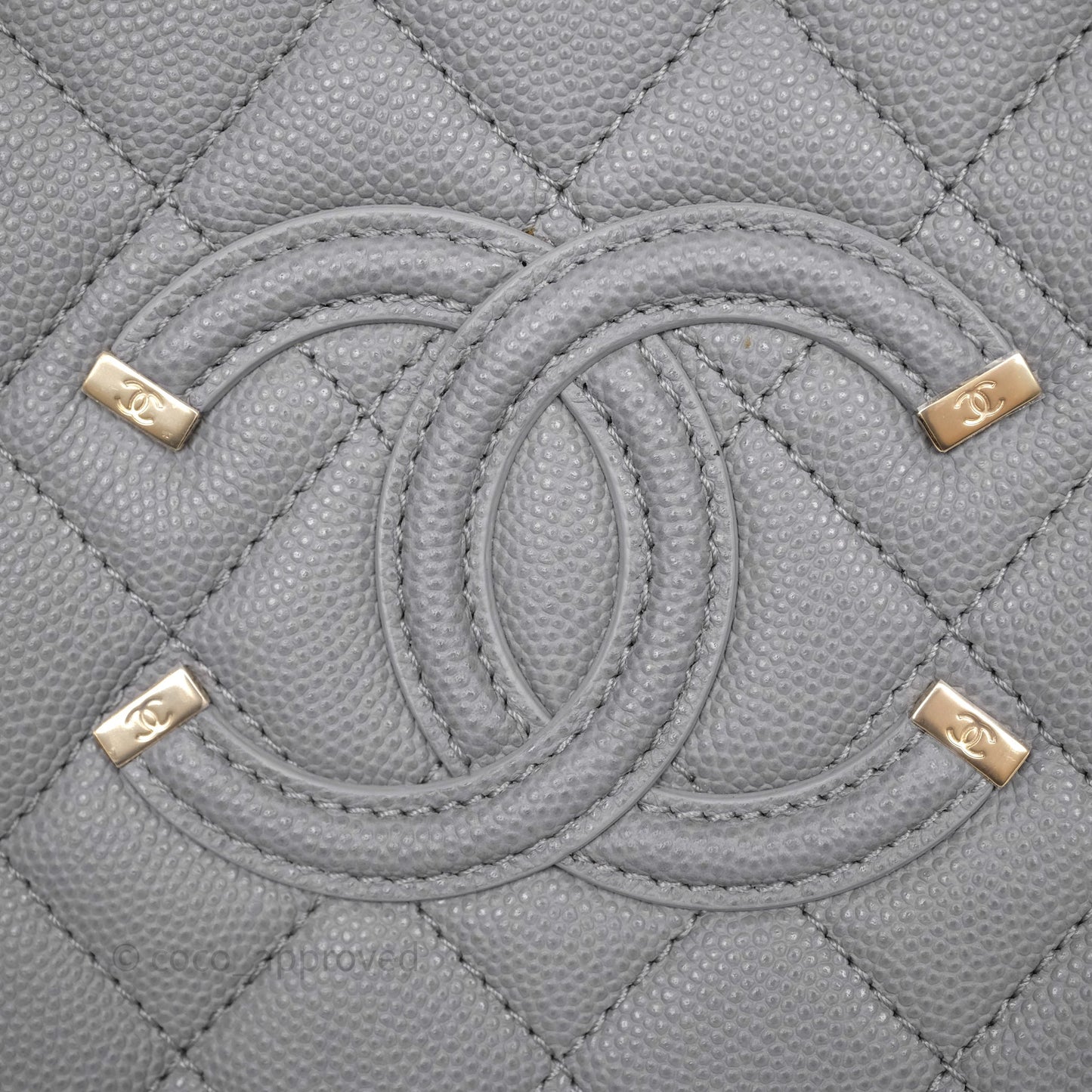 Chanel Medium CC Filigree Vanity Case Quilted Grey Caviar Gold Hardware