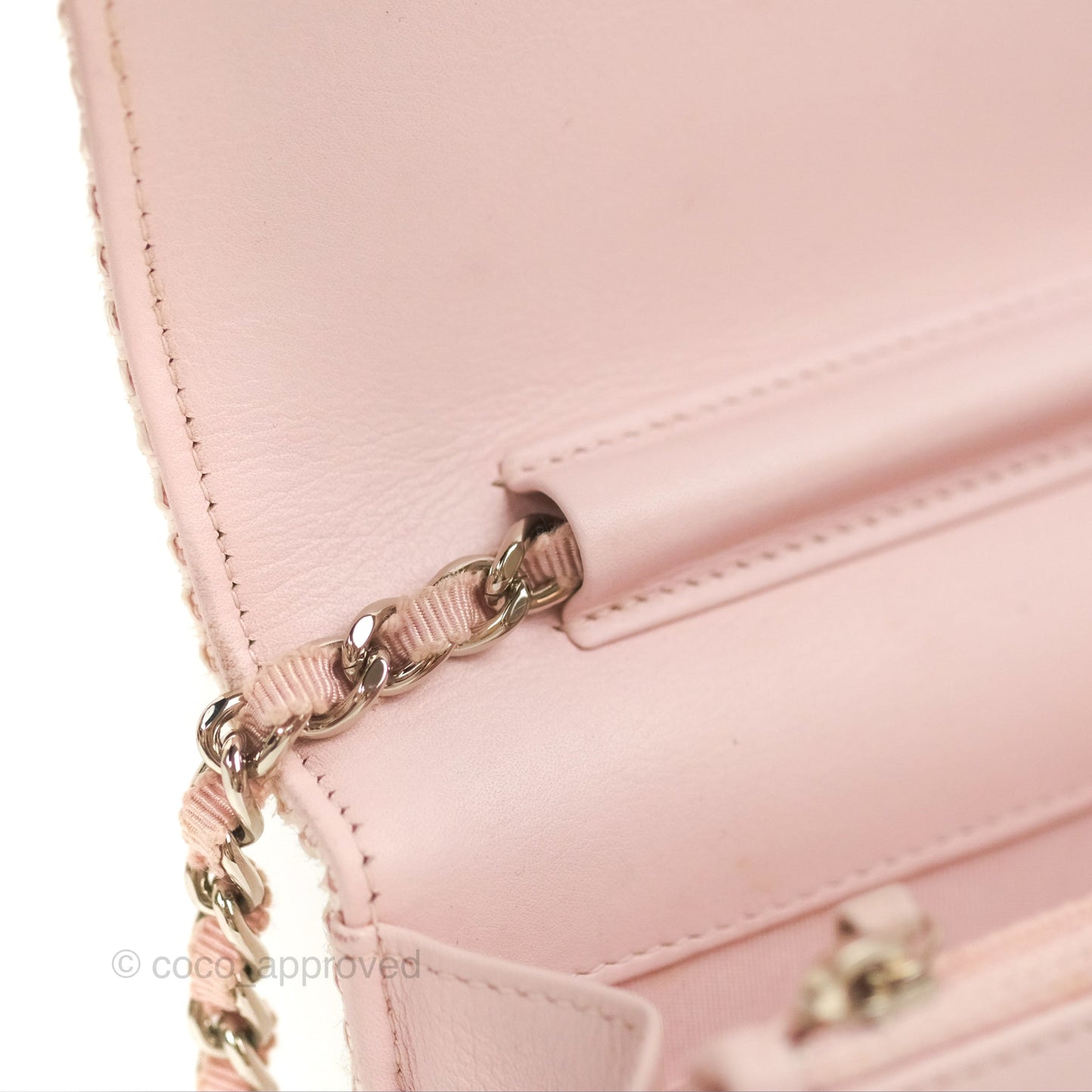 Chanel Deauville Wallet On Chain WOC Pink Canvas Silver Hardware