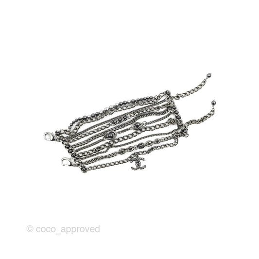 Chanel CC Pearl Bead Multi Strand Bracelet Gun Metal 15P
