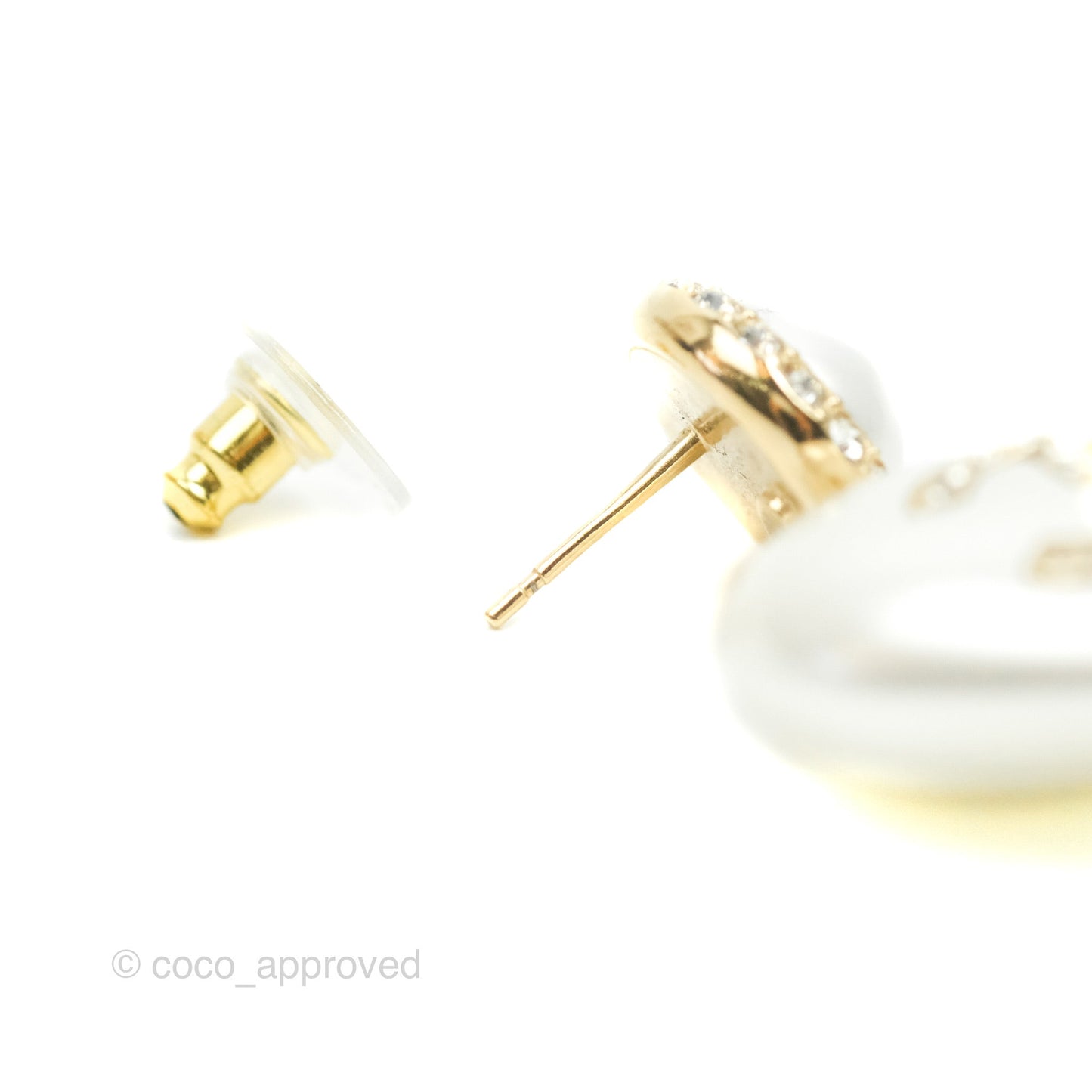 Chanel CC Pearl Heart Drop Earrings Gold Tone 21C
