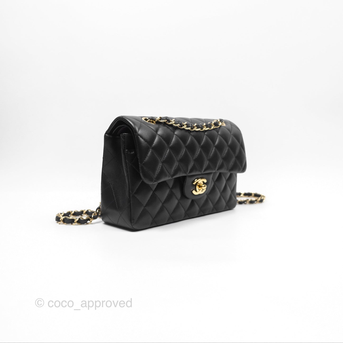 Chanel Small Classic Flap Quilted Black Lambskin Gold Hardware