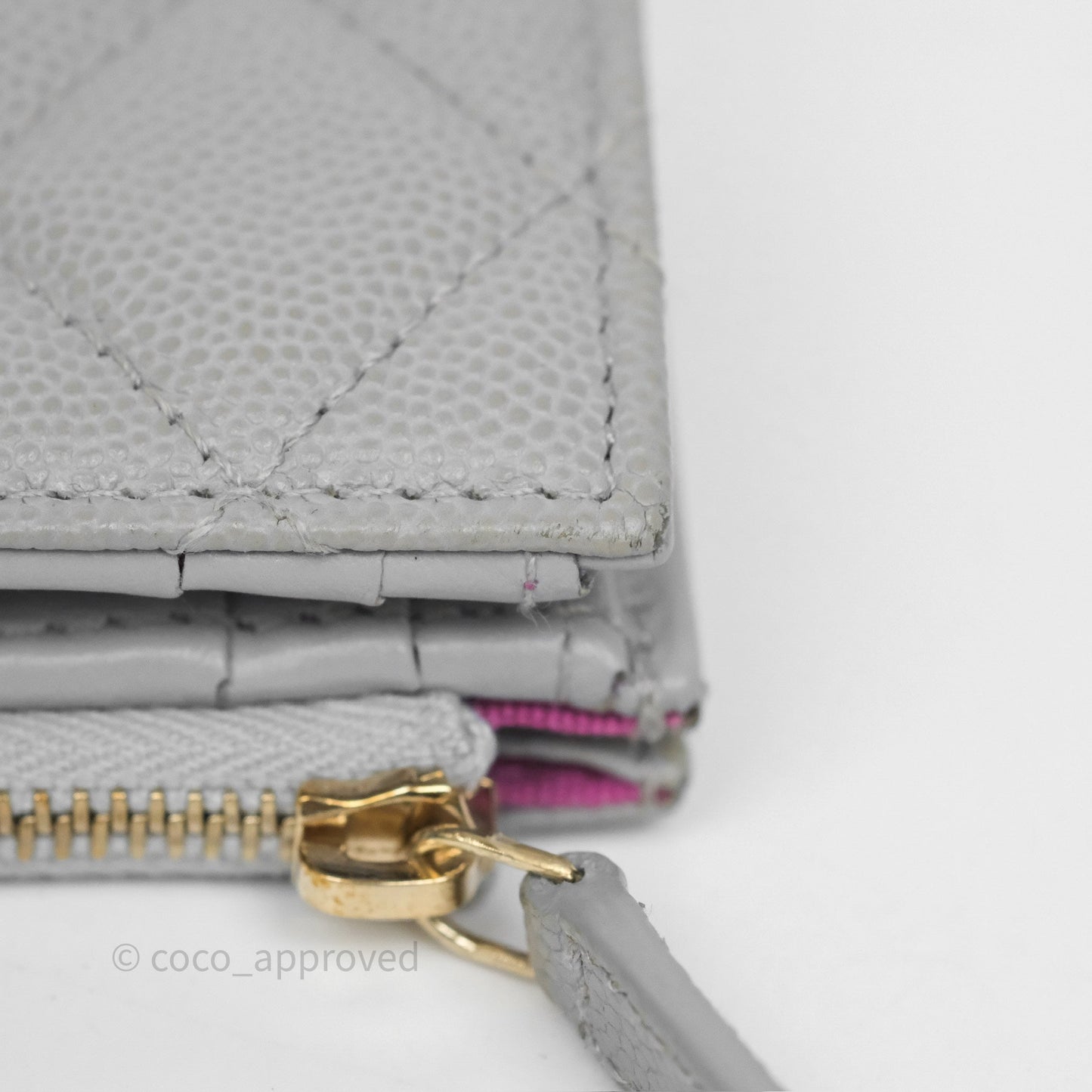 Chanel Quilted Short Wallet Grey Caviar Gold Hardware