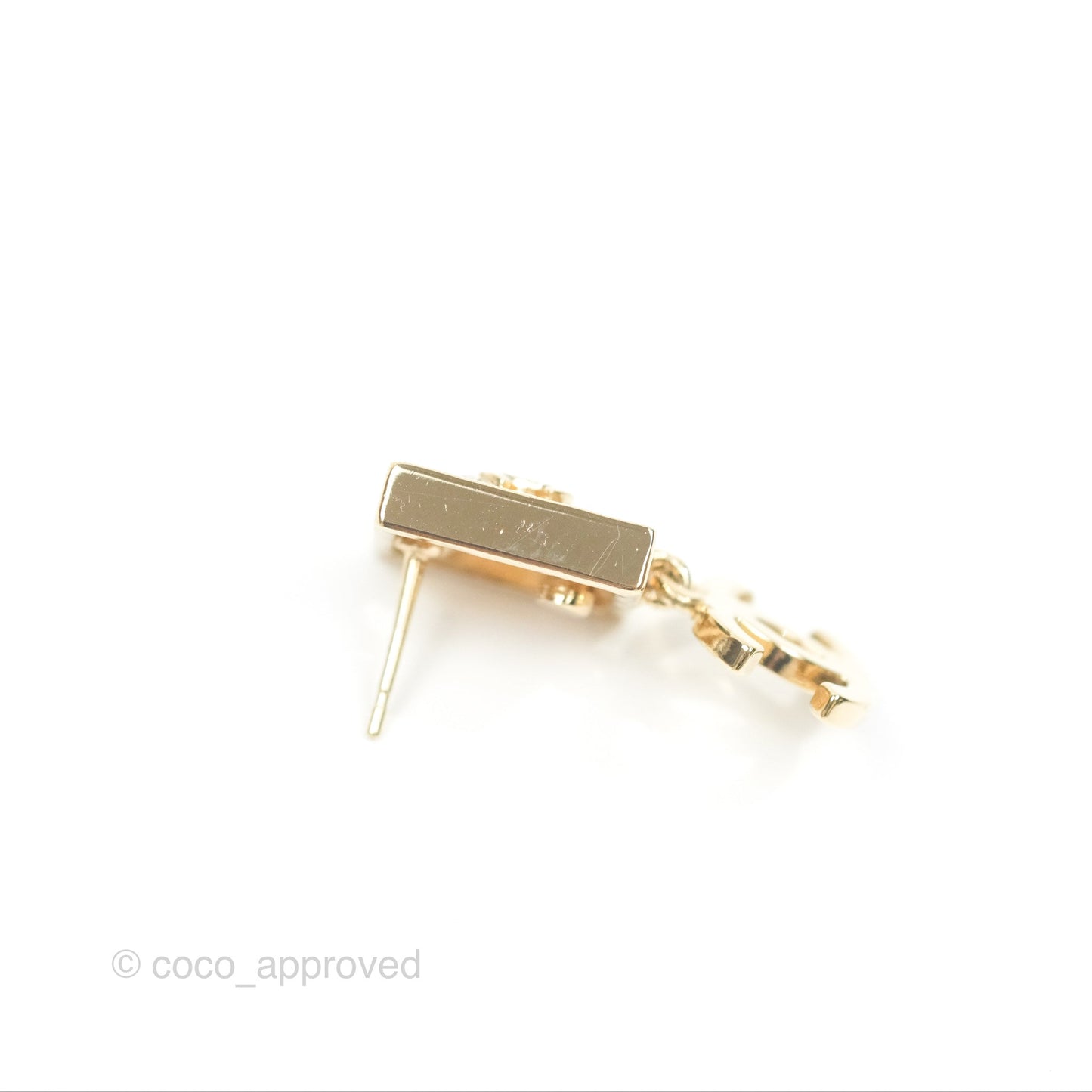 Chanel Square Crystal Pearl CC Drop Earrings Gold Tone 22C