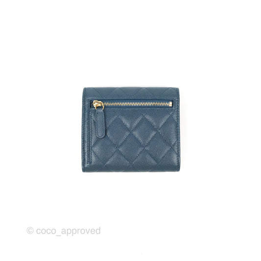 Chanel Classic Short Flap Wallet Blue Caviar Gold Hardware
