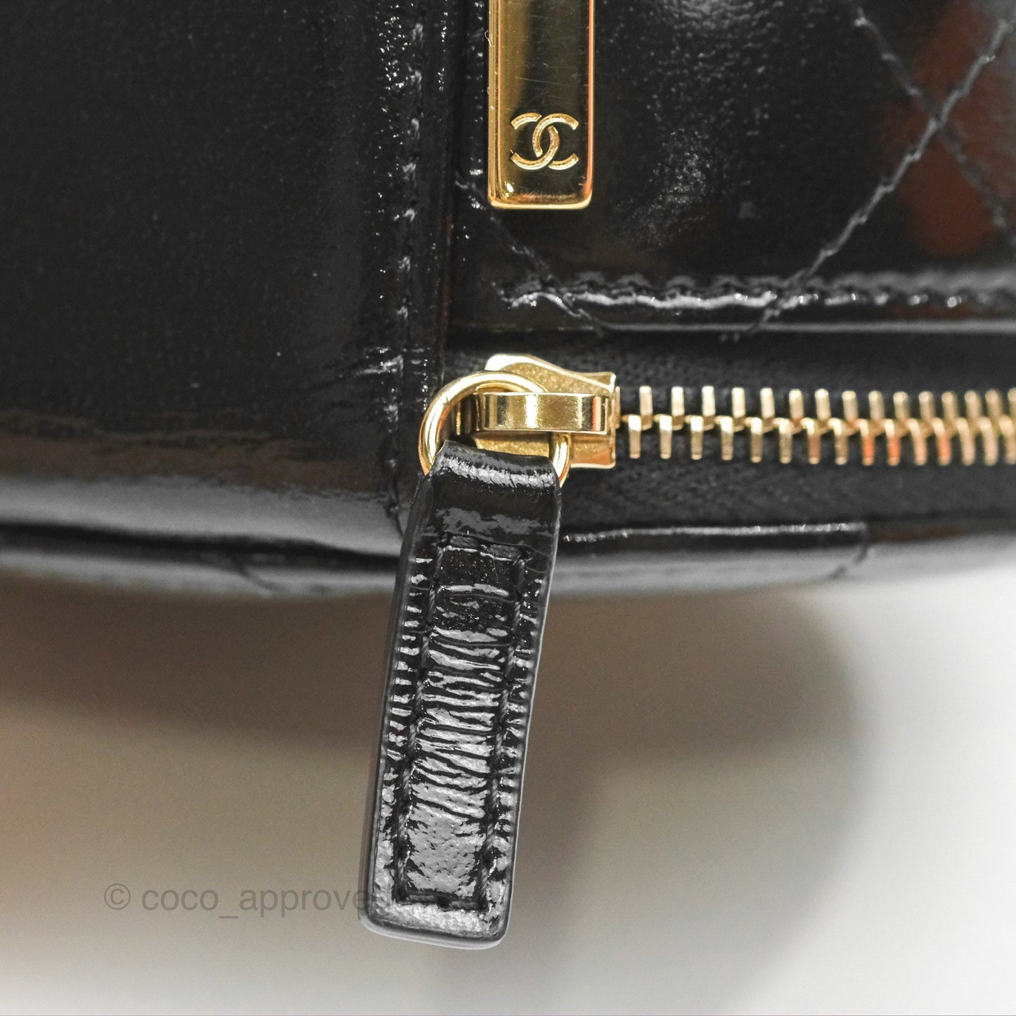 Chanel Mini Round Vanity Bag Handle With Care Black Glazed Lambskin 22C