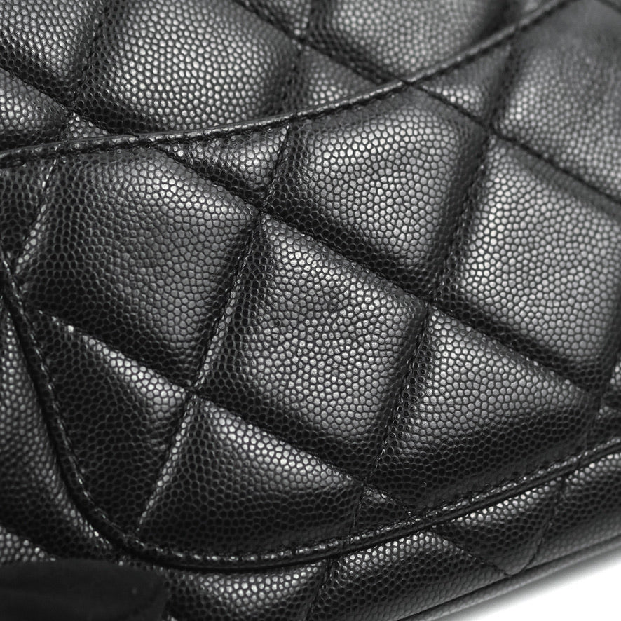 Chanel Small Flap with Coin Charm Black Caviar Aged Gold Hardware 22A