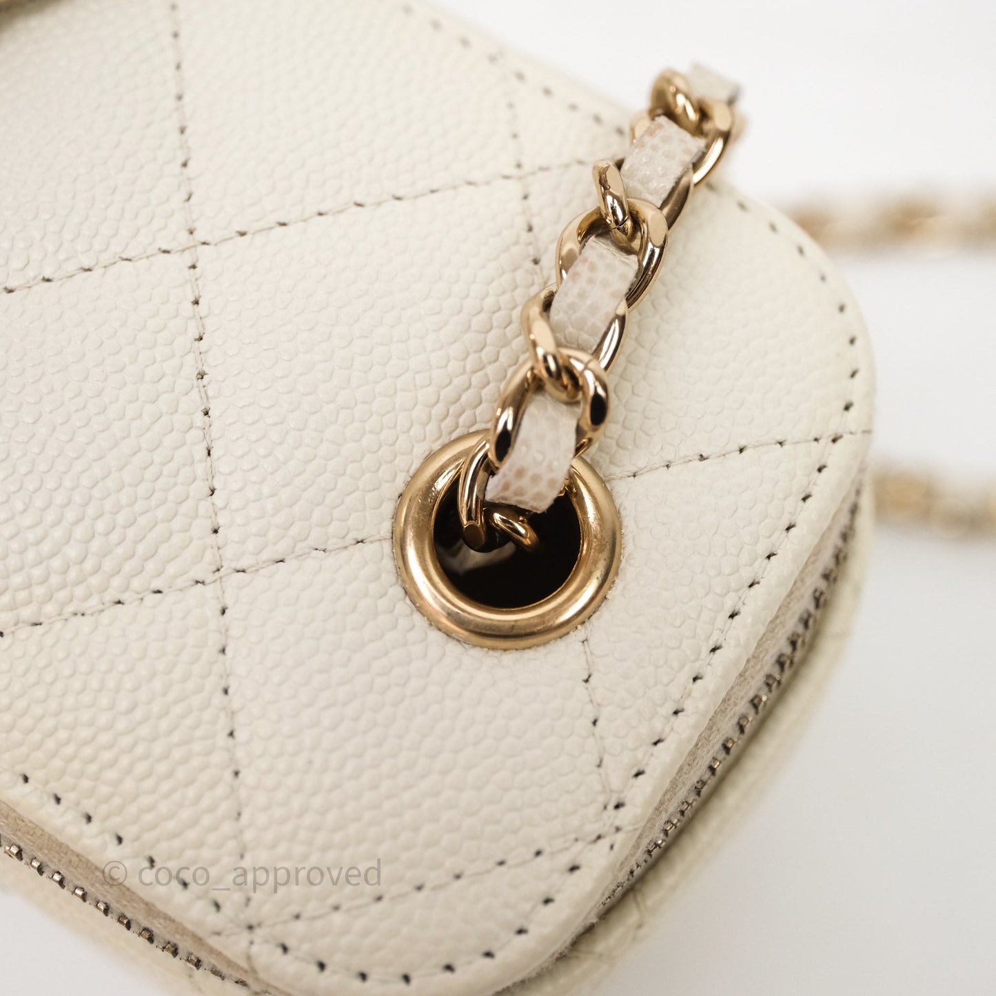 Chanel Mini Vanity With Chain White Caviar Gold Hardware
