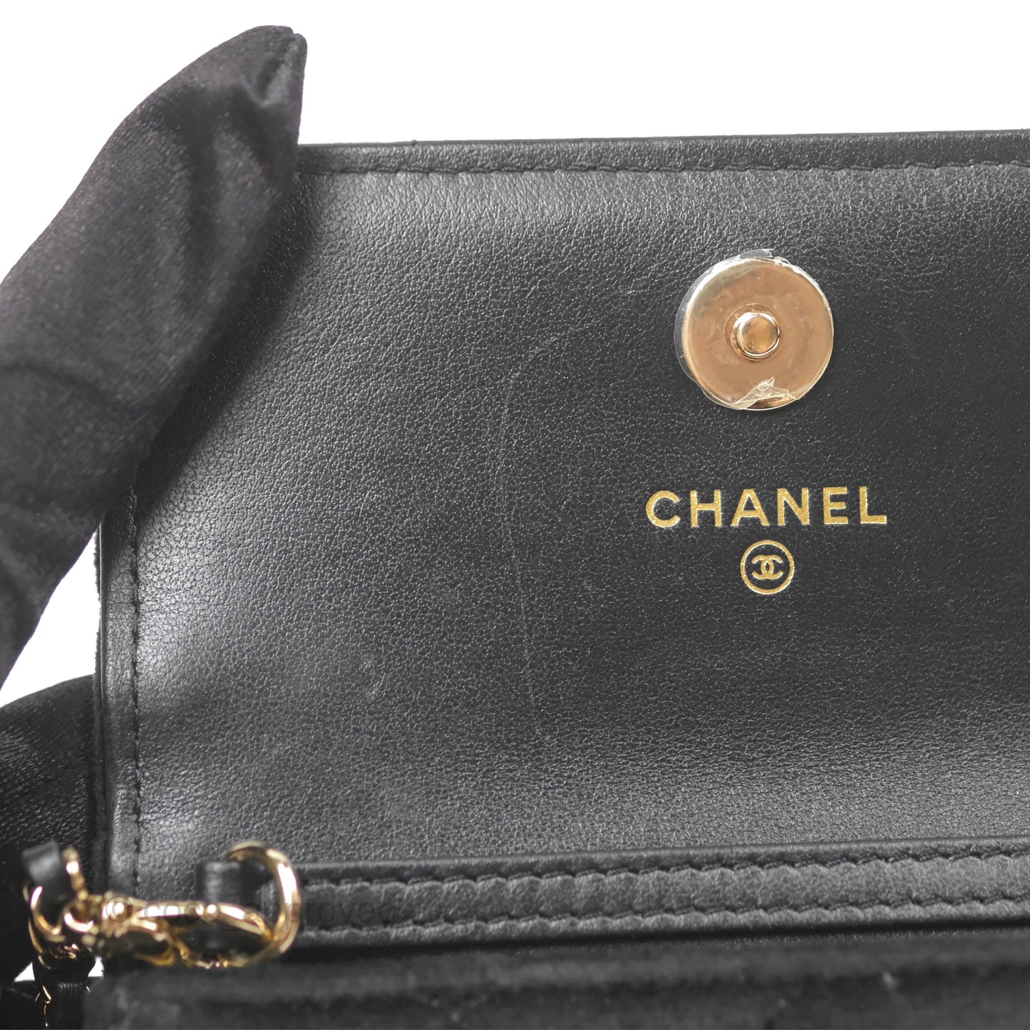 Chanel Crystals Pearl Crush Mini Belt Bag with Chain Black Velvet Gold Hardware
