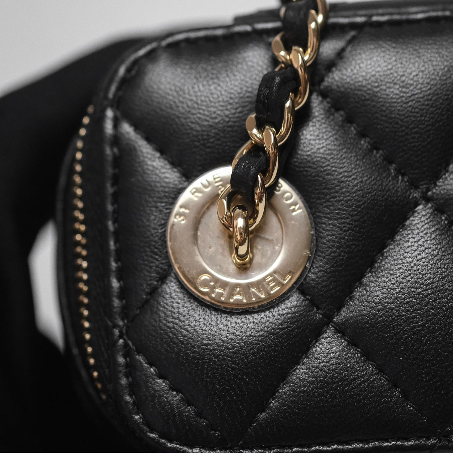 Chanel Mini Vanity With Pearl Chain Black Lambskin Gold Hardware