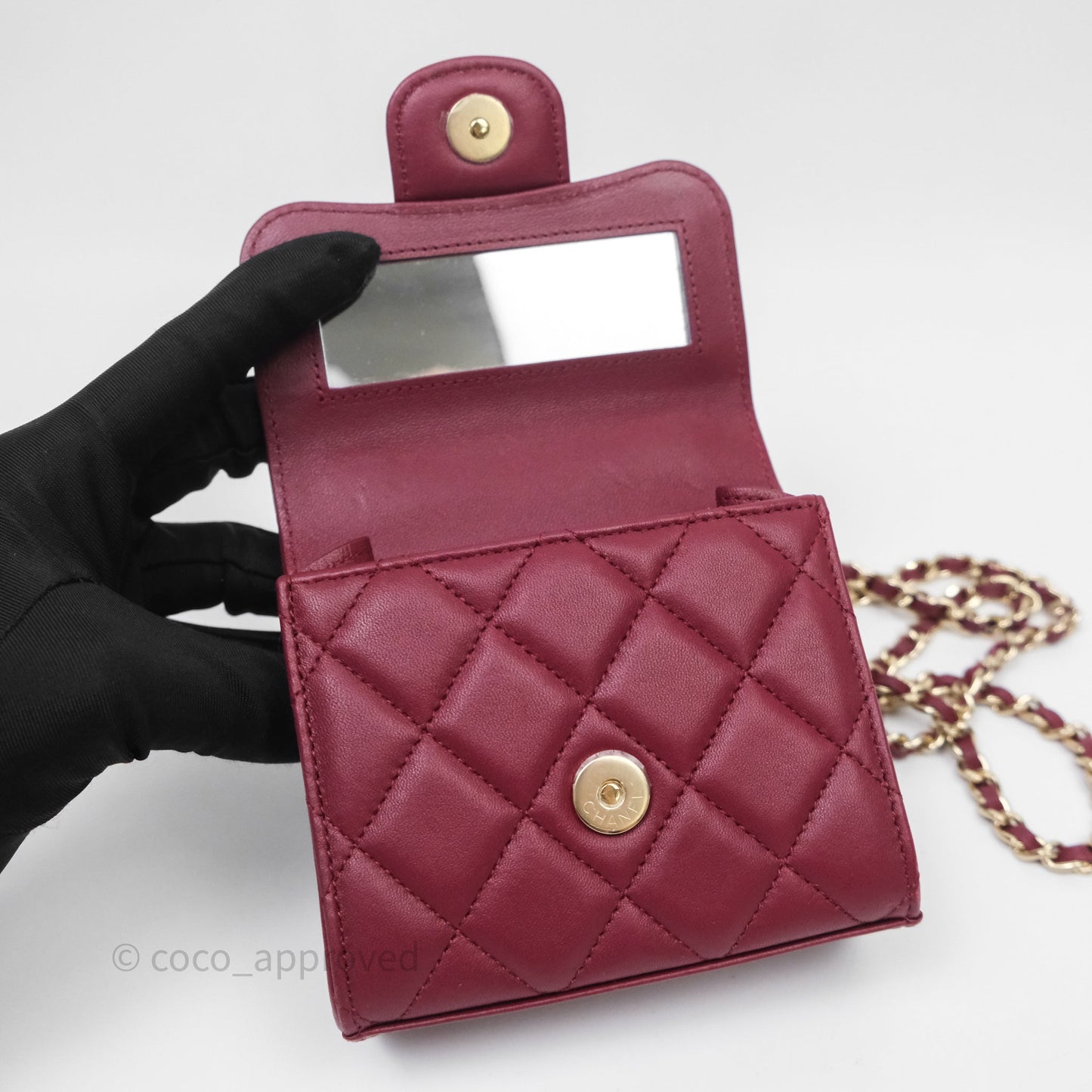 Chanel Mini Top Handle Flap Bag Red Lambskin Gold Hardware