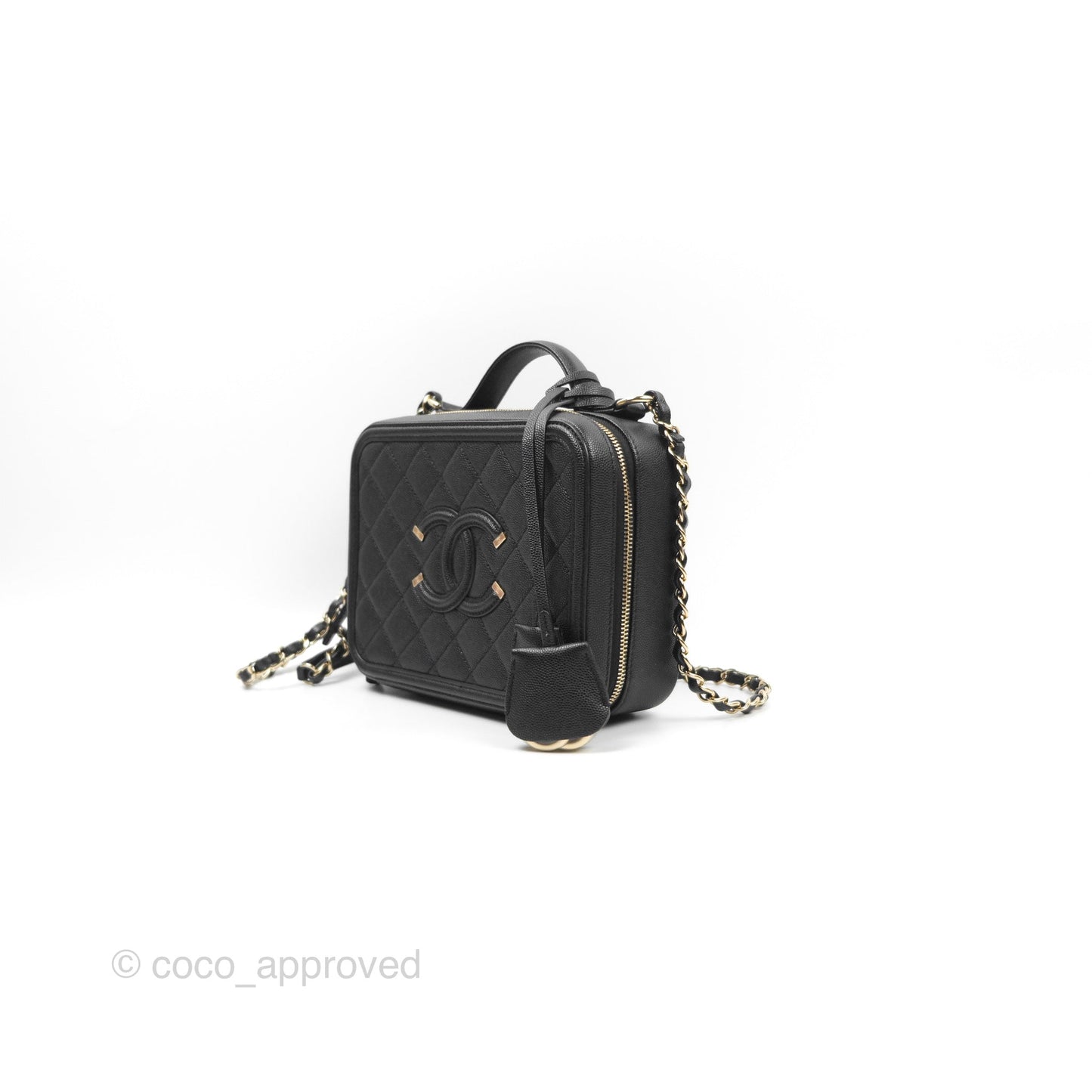 Chanel Quilted Medium CC Filigree Vanity Case Black Caviar Gold Hardware