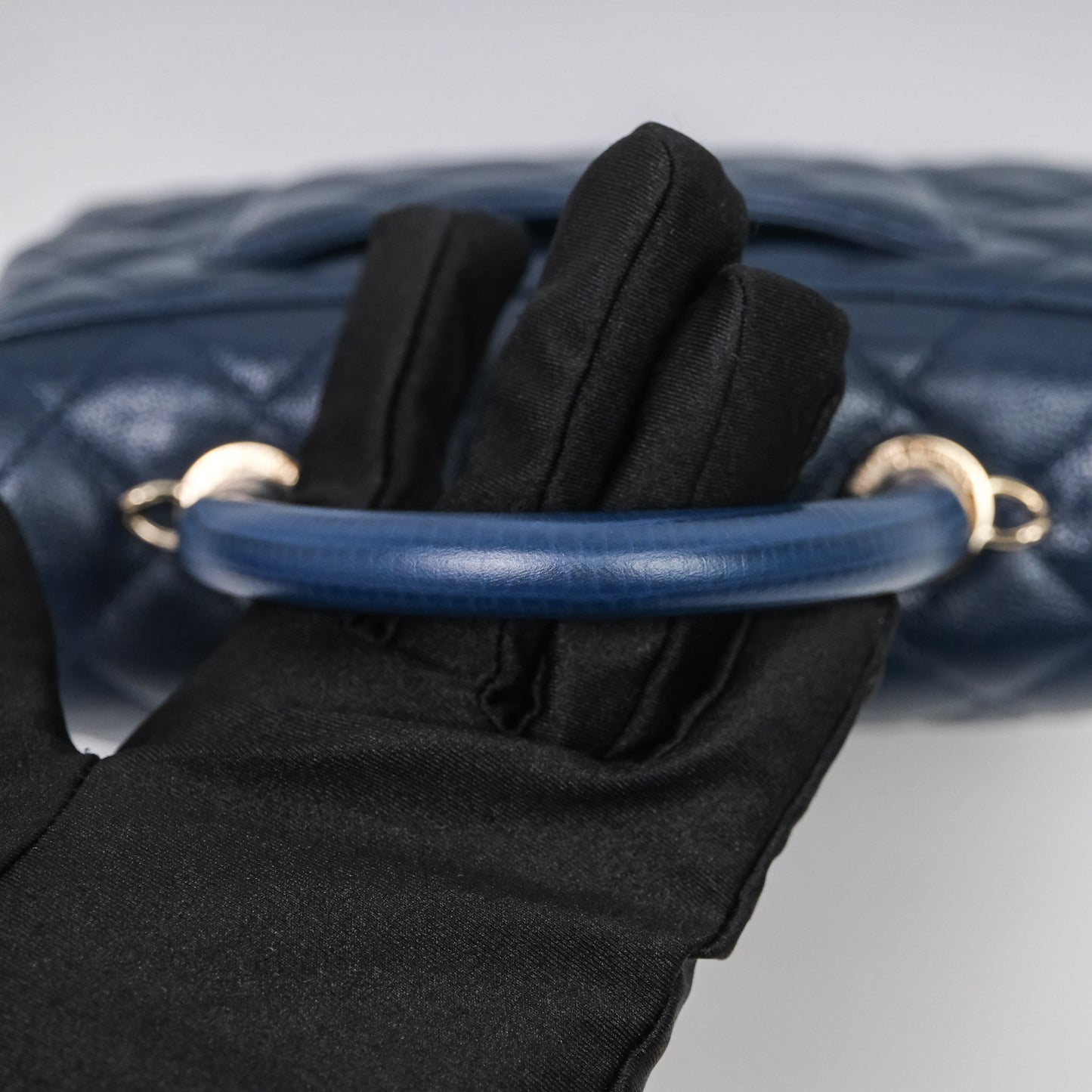 Chanel Small Coco Handle Navy Caviar Gold Hardware Lizard Handle