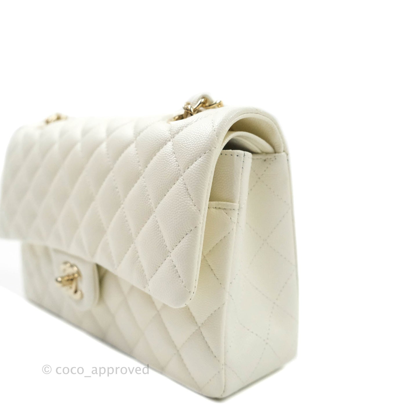Chanel Classic M/L Medium Double Flap Ivory White Caviar Gold Hardware