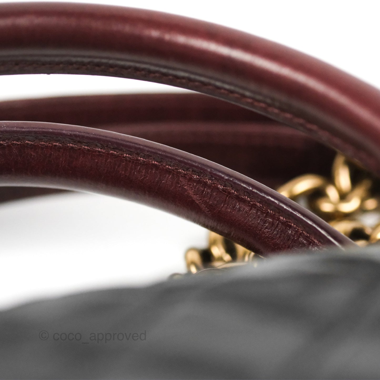 Chanel Large Castle Rock Flap Bag Black Glazed Aged Calfskin Burgundy Handle