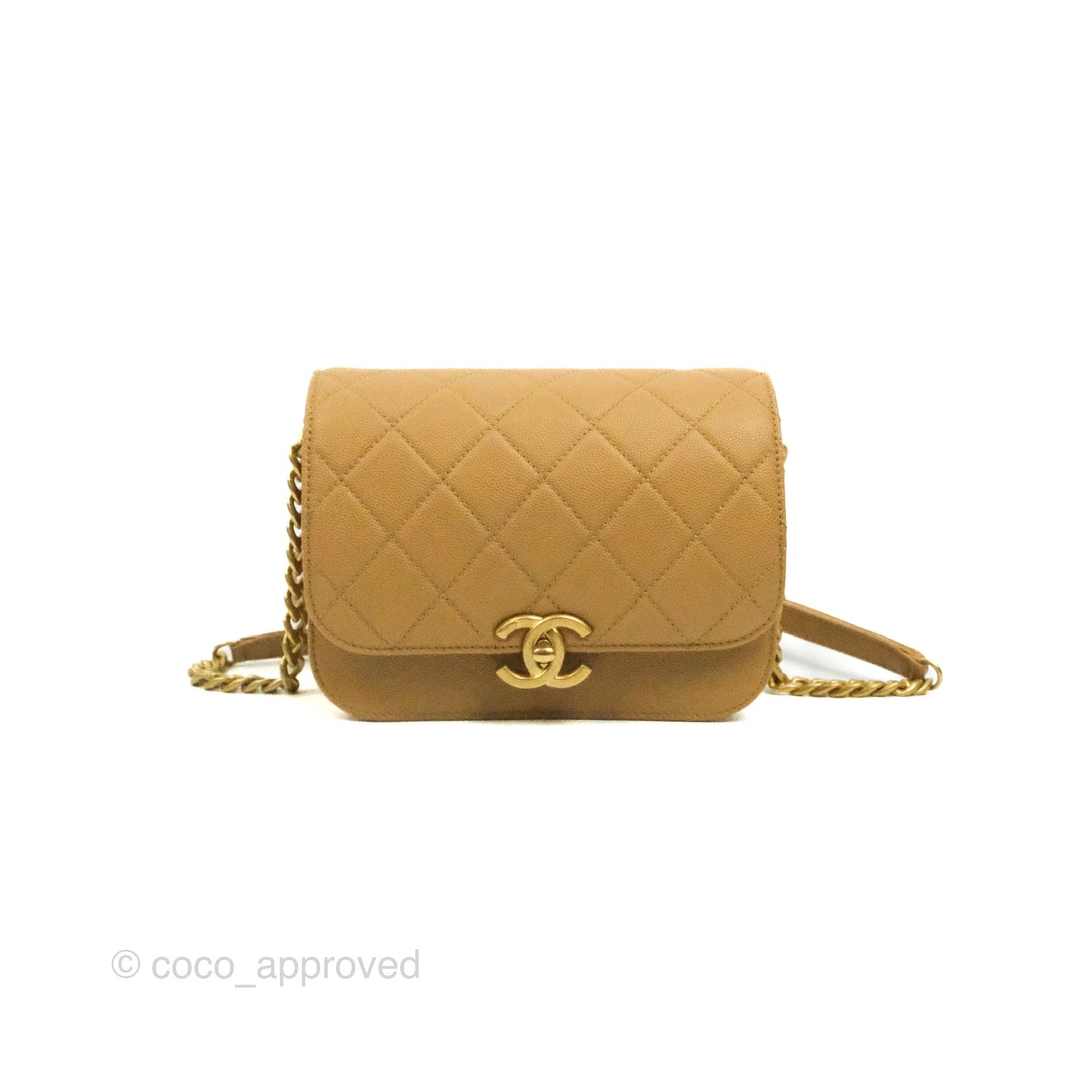 Chanel Mini Messenger Bag Beige Caviar Gold Hardware 21K