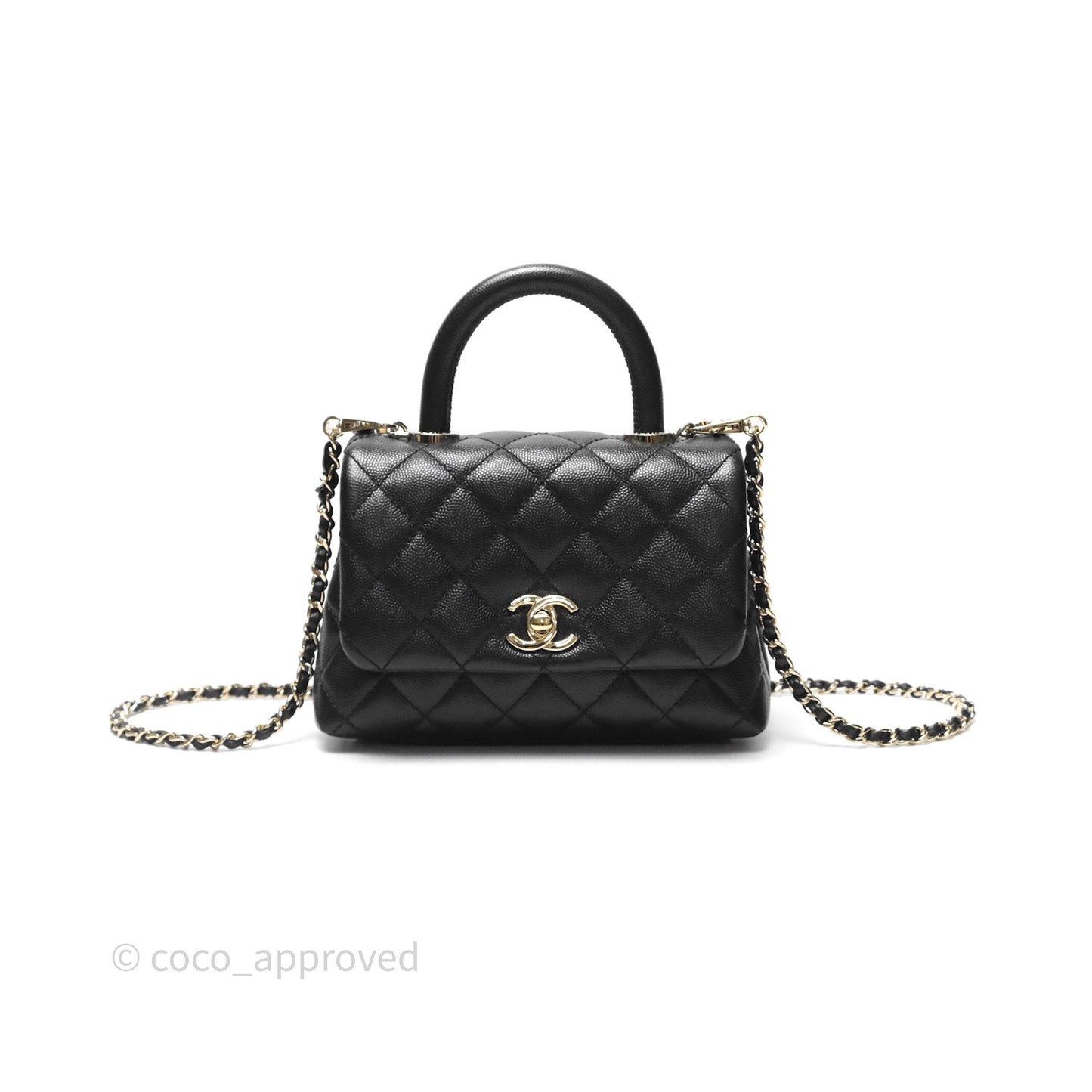 Chanel Mini Coco Handle Quilted Black Caviar Gold Hardware