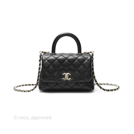 Chanel Mini Coco Handle Quilted Black Caviar Gold Hardware