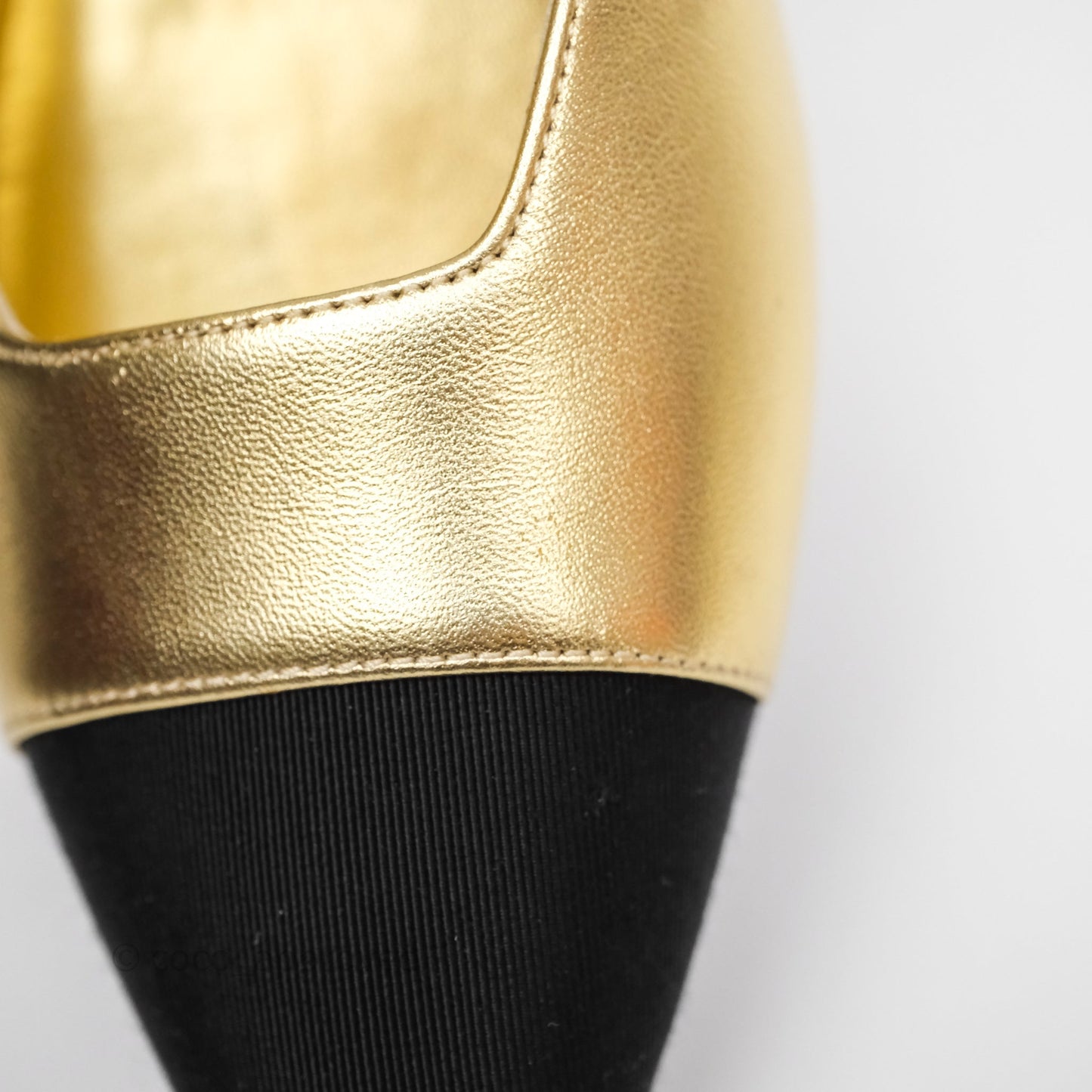 Chanel Bow Two-Tone Slingback Flats Gold/ Black Size 37.5