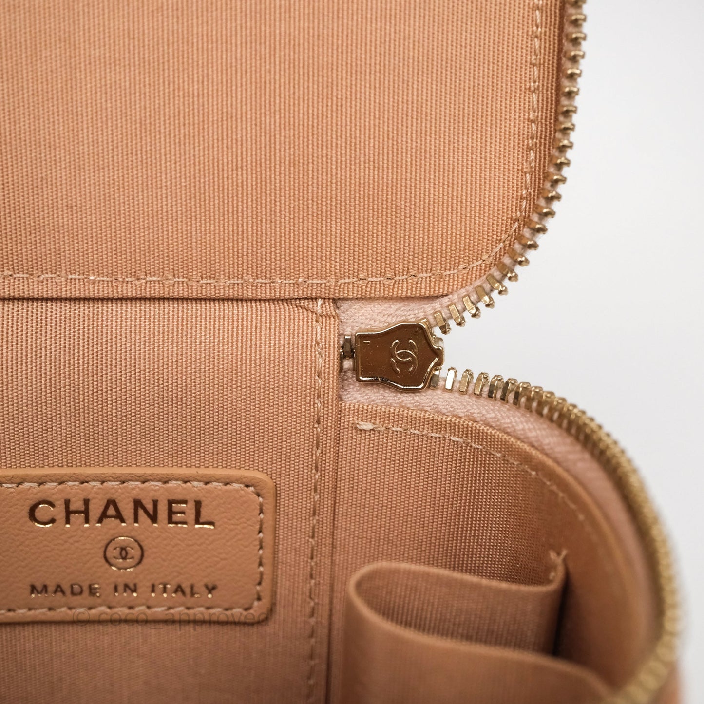 Chanel Mini Top Handle Vanity With Chain Beige Lambskin Aged Gold Hardware