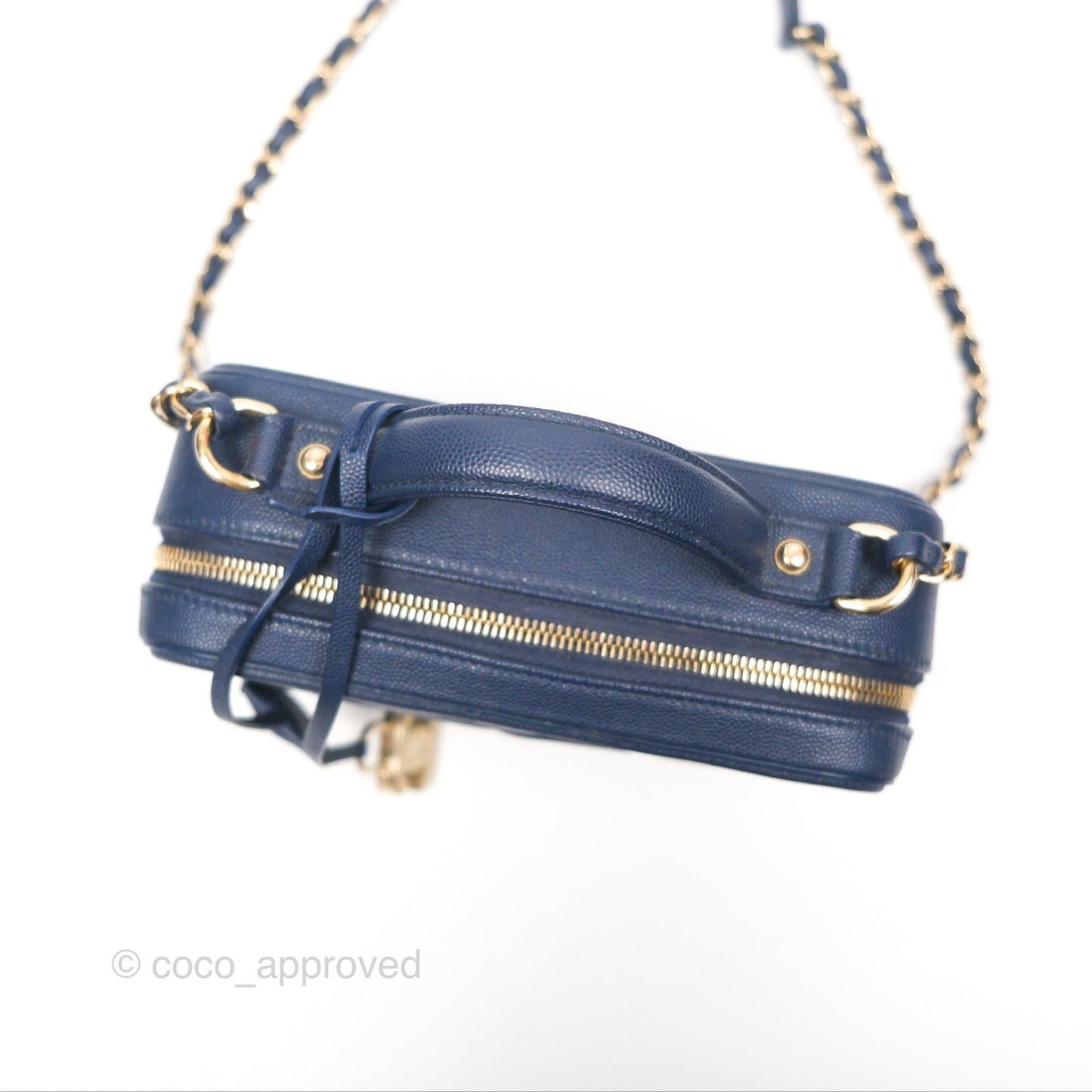 Chanel Quilted Medium CC Filigree Vanity Case Dark Navy Caviar Gold Hardware