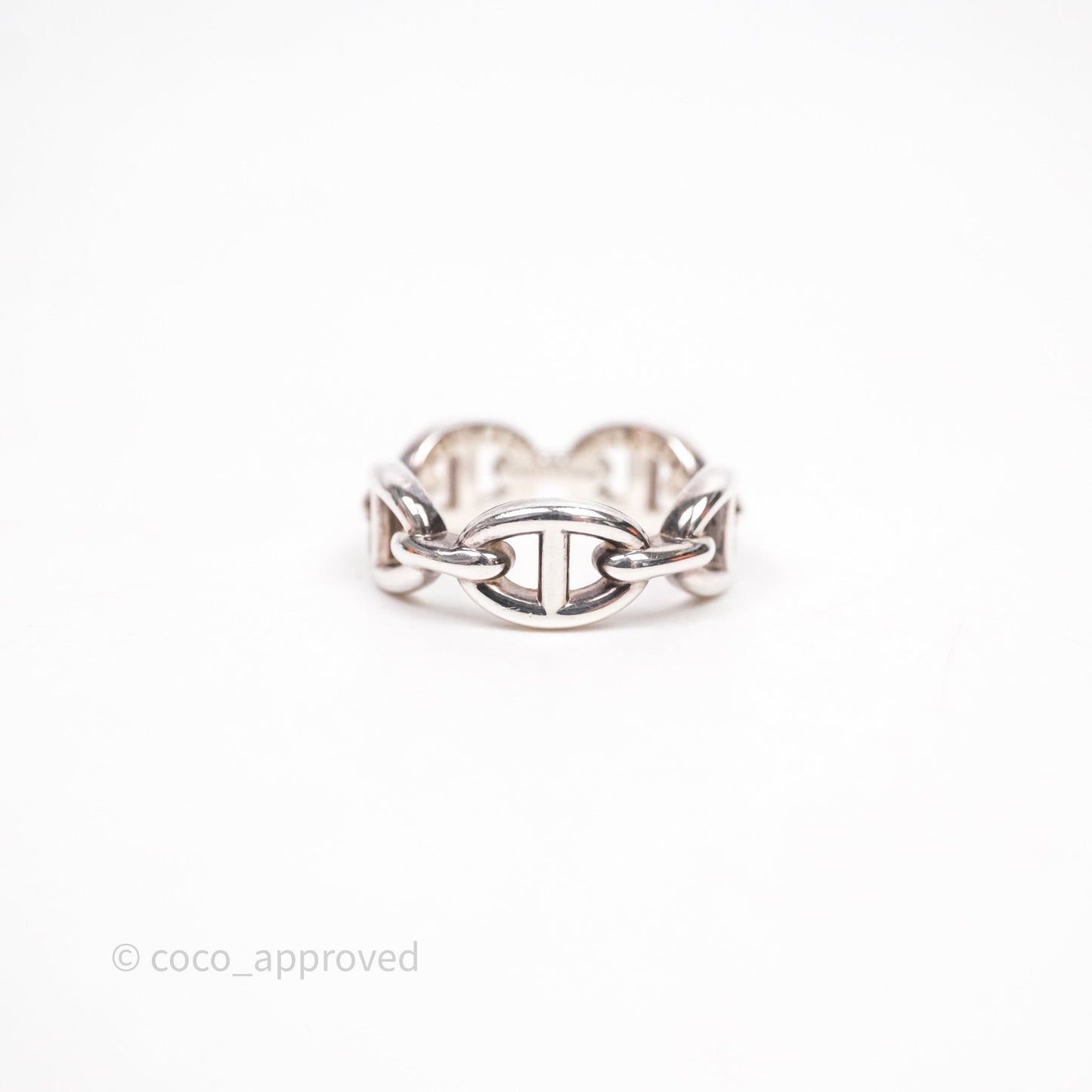 Hermès Sterling Silver PM Chaine d'Ancre Enchainee Band Ring Size 53