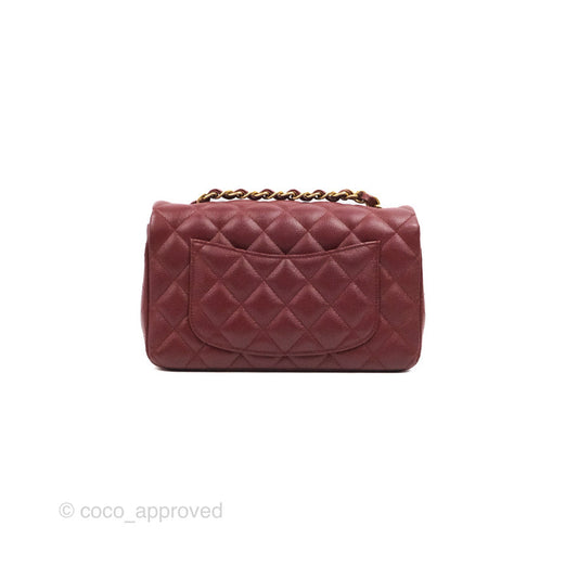 Chanel Classic Quilted Mini Rectangular Flap Iridescent Burgundy Caviar Aged Gold Hardware