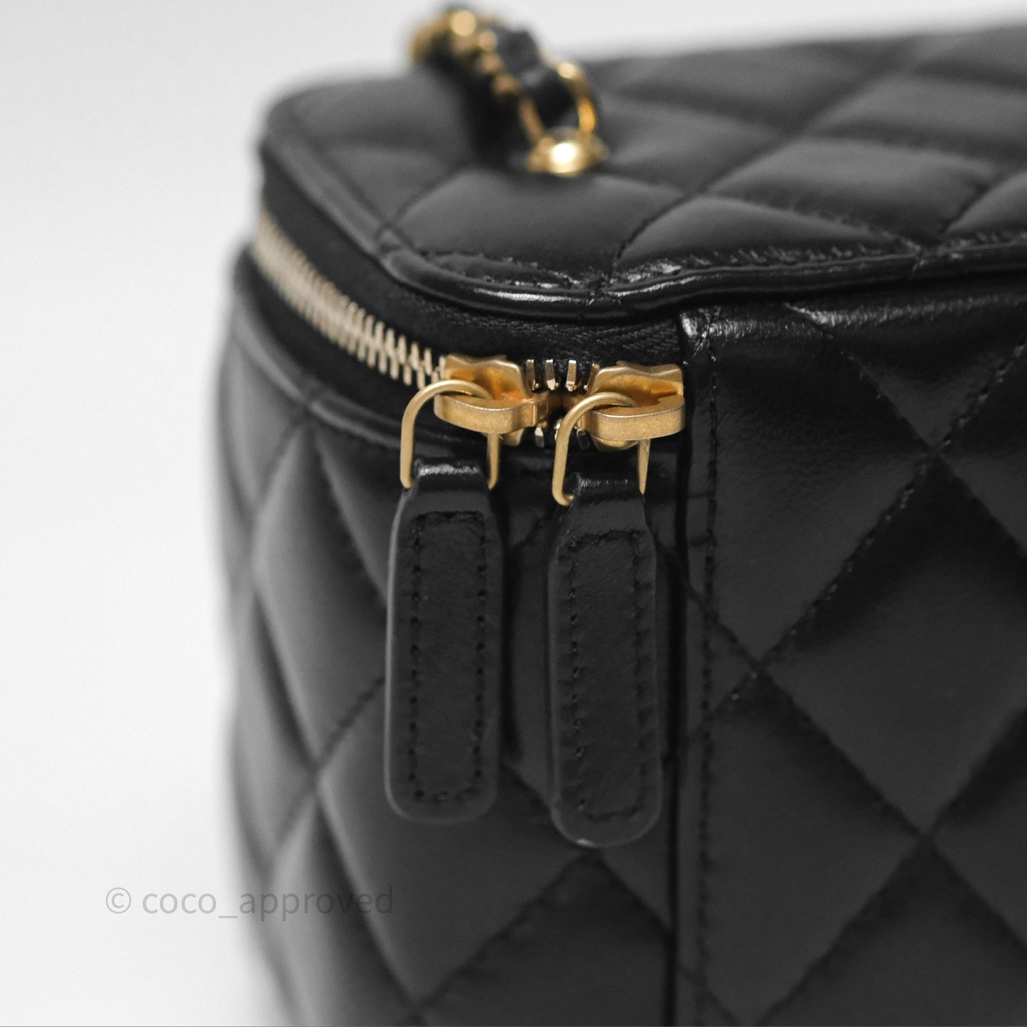 Chanel Vanity with Enamel CC Adjustable Chain Black Lambskin Aged Gold Hardware 24A
