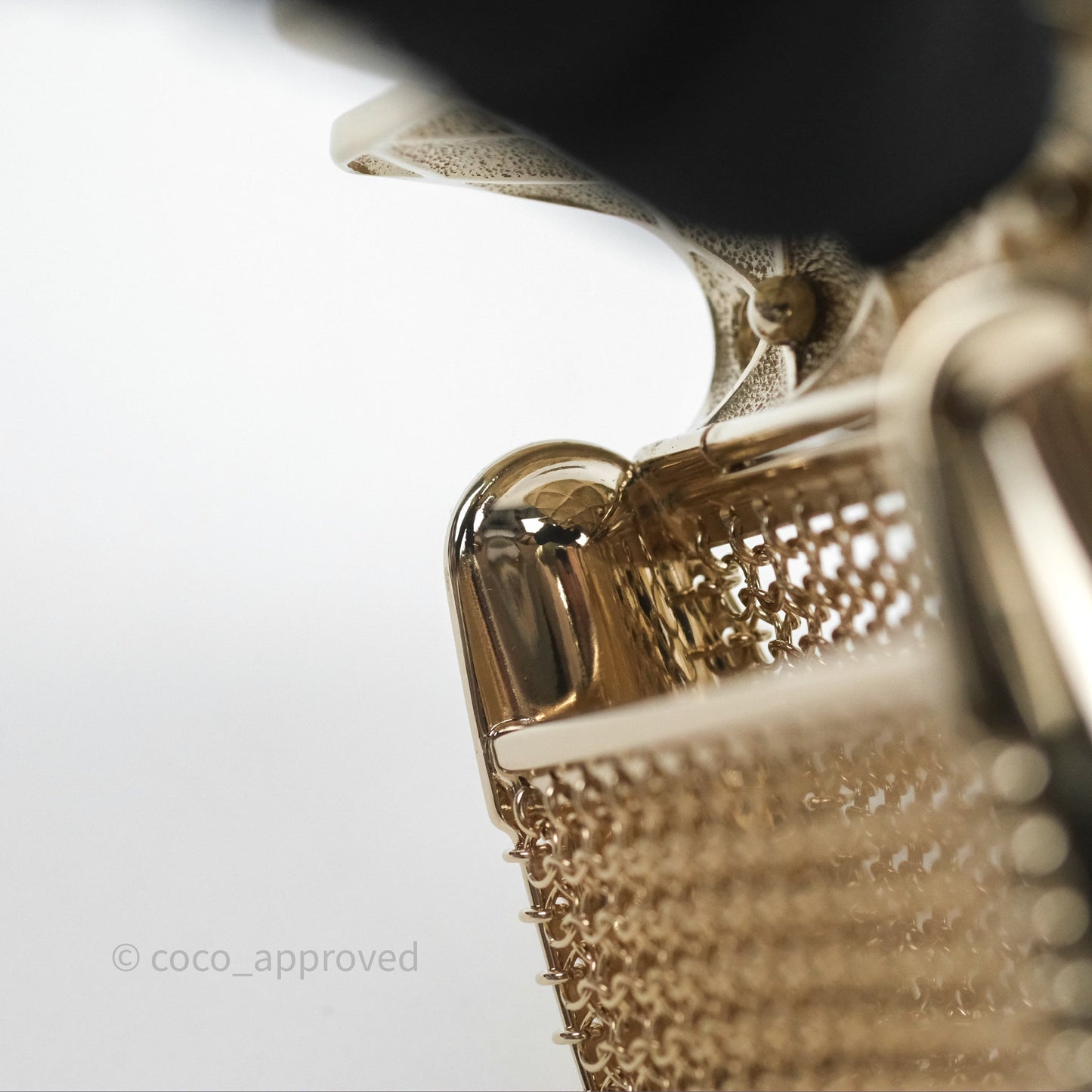 Chanel Flap Bag Charm Pearl Chain Black Leather Long Necklace Gold Tone 21S