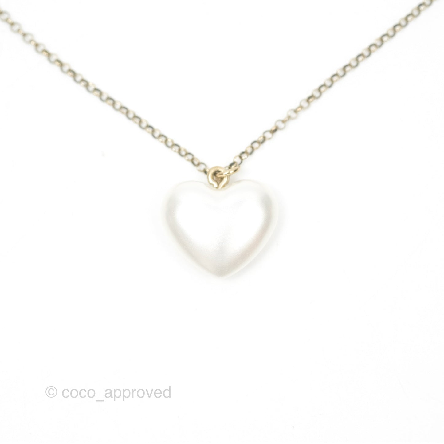 Chanel Heart Pearl CC Necklace Gold Tone 21B