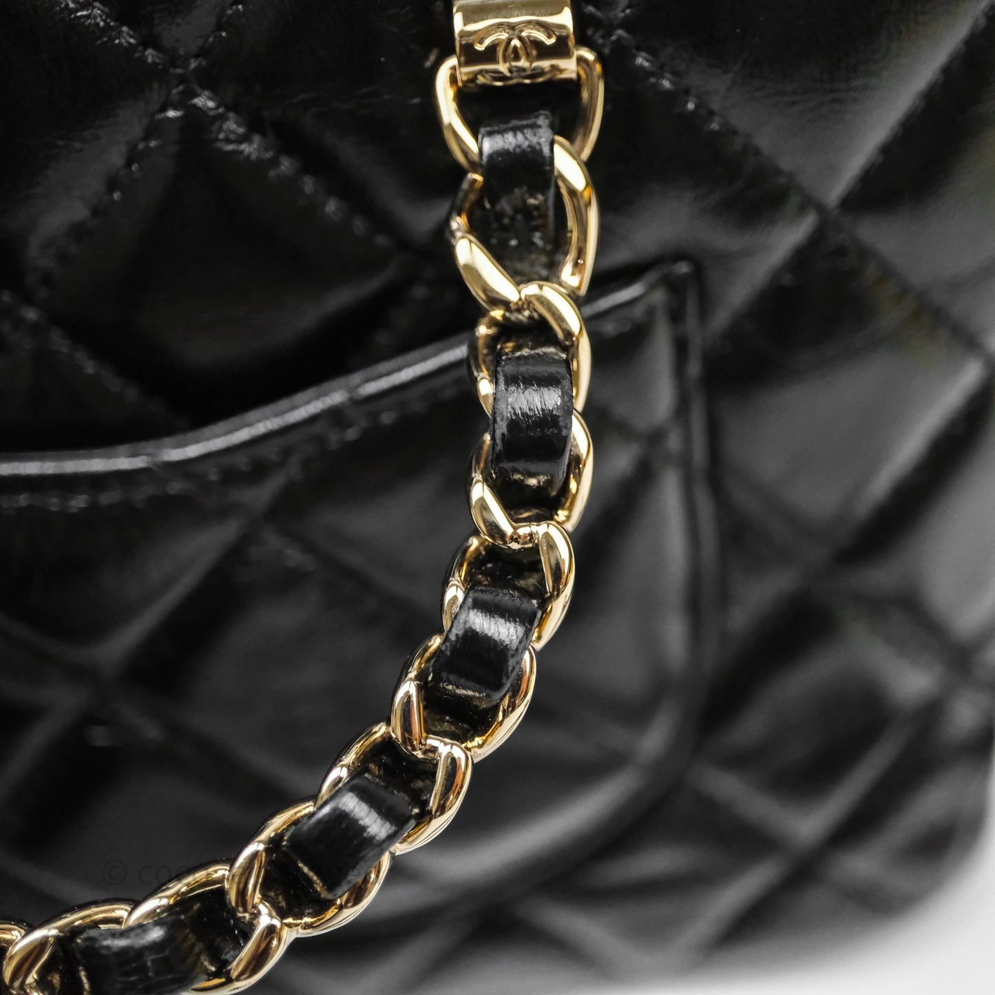 Chanel Handle Clutch with Chain Black Shiny Lambskin Gold Hardware
