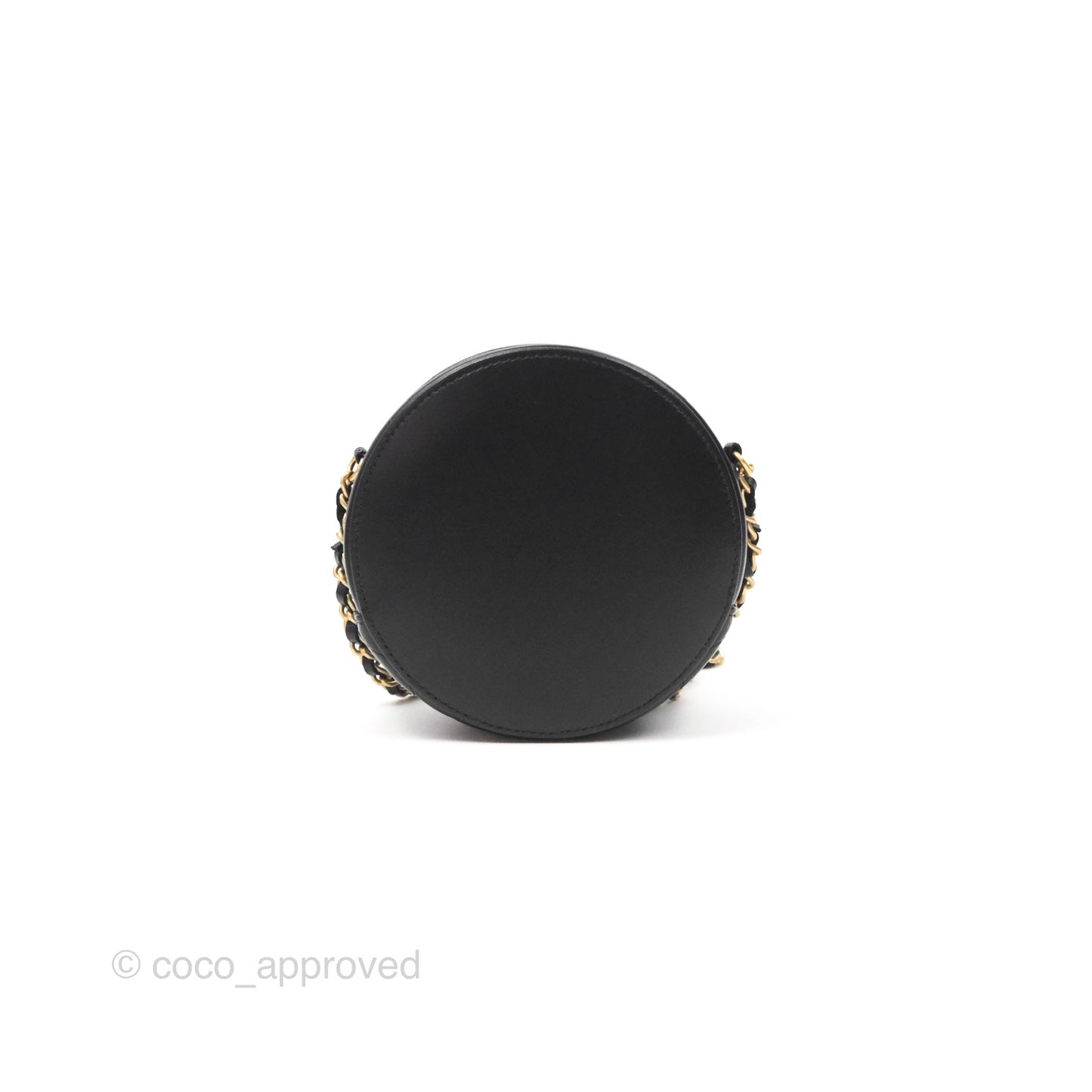 Chanel Studded CC Round Clutch With Chain Black Lambskin Gold Hardware