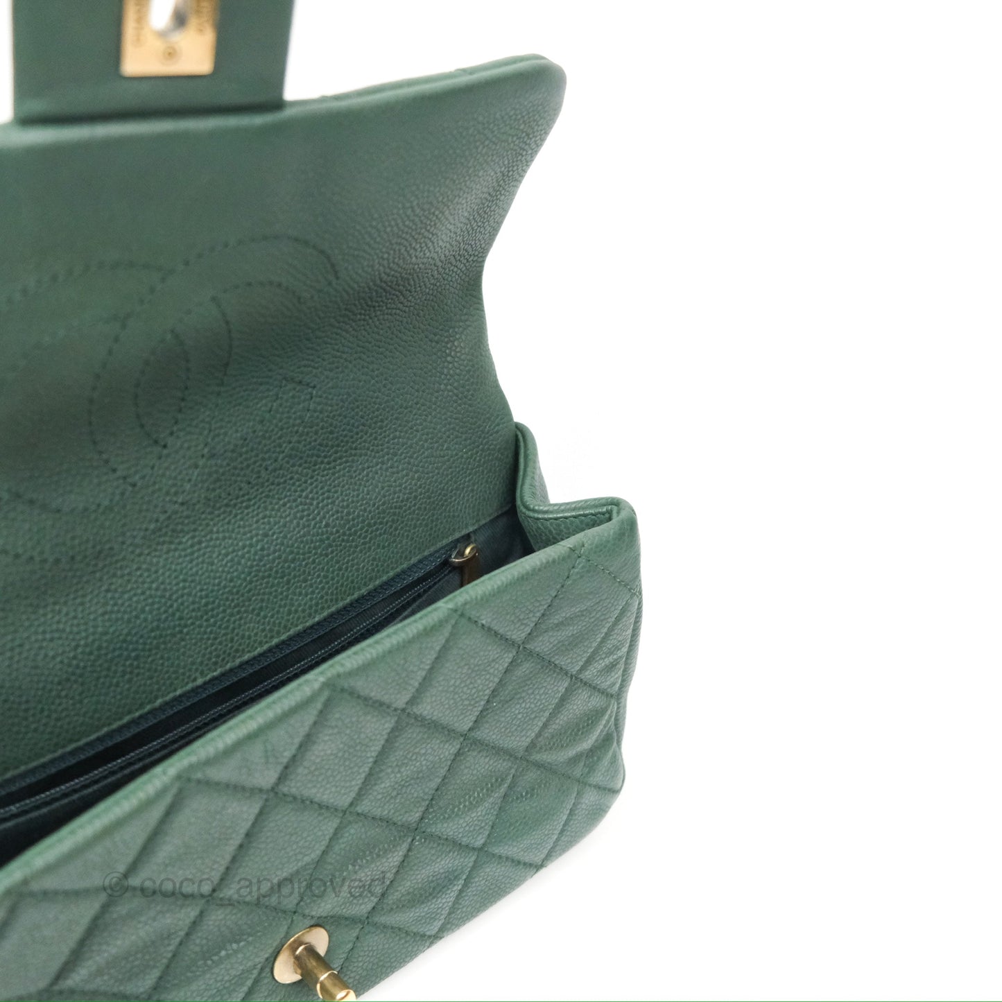 Chanel Globe Trotter Flap Bag Dark Green Caviar Aged Gold Hardware