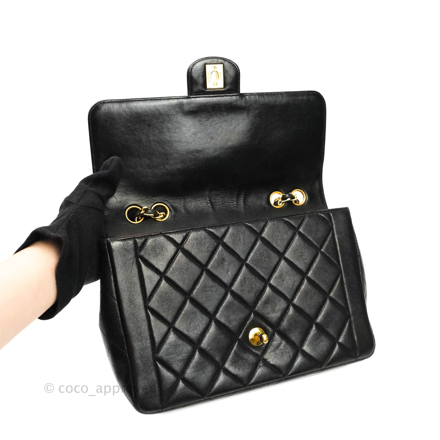 Chanel Vintage Quilted Medium Flap Bag Black Lambskin 24K Gold Hardware