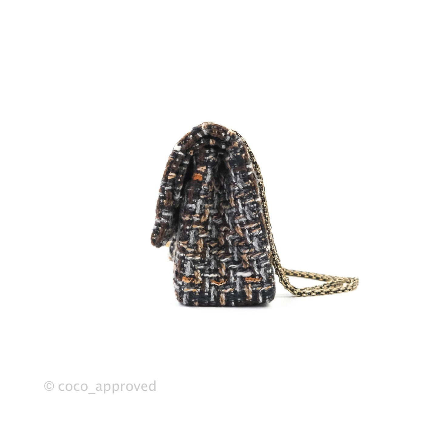 Chanel Quilted Reissue 226 Tweed Navy Brown Aged Gold Hardware