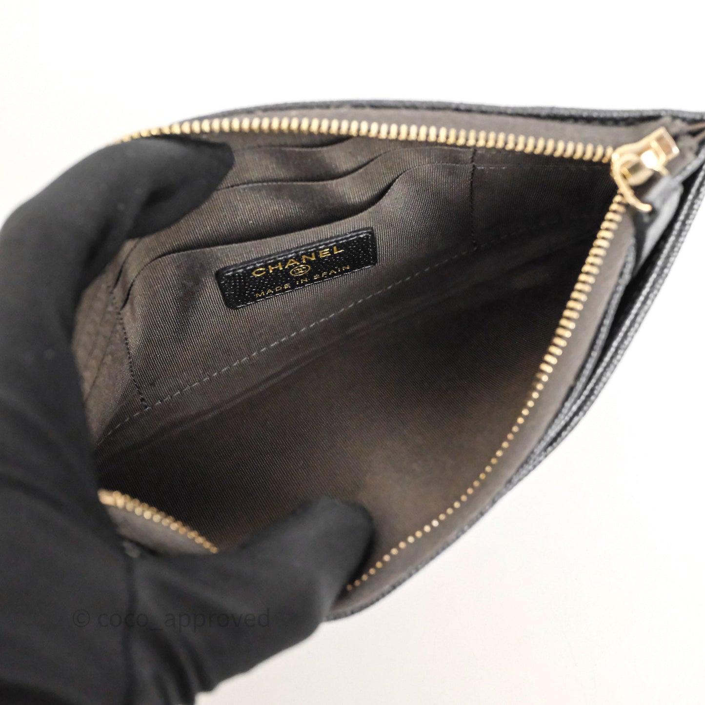 Chanel Chevron Zip Long Wallet Grey Caviar Gold Hardware