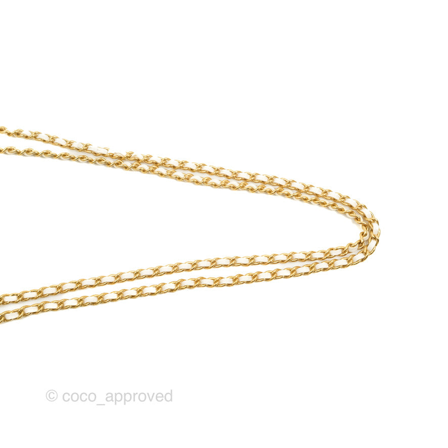 Chanel Quilted Double Chain WOC White Shiny Lambskin Aged Gold Hardware 23C