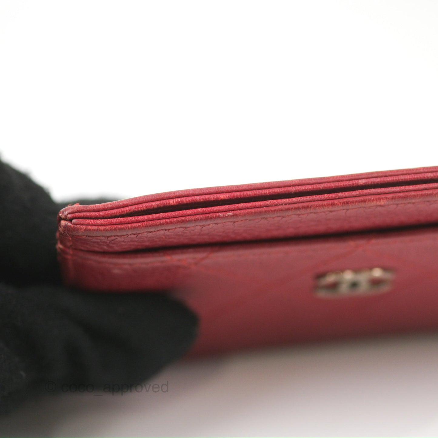 Chanel Classic Flat Card Holder Red Caviar Silver Hardware