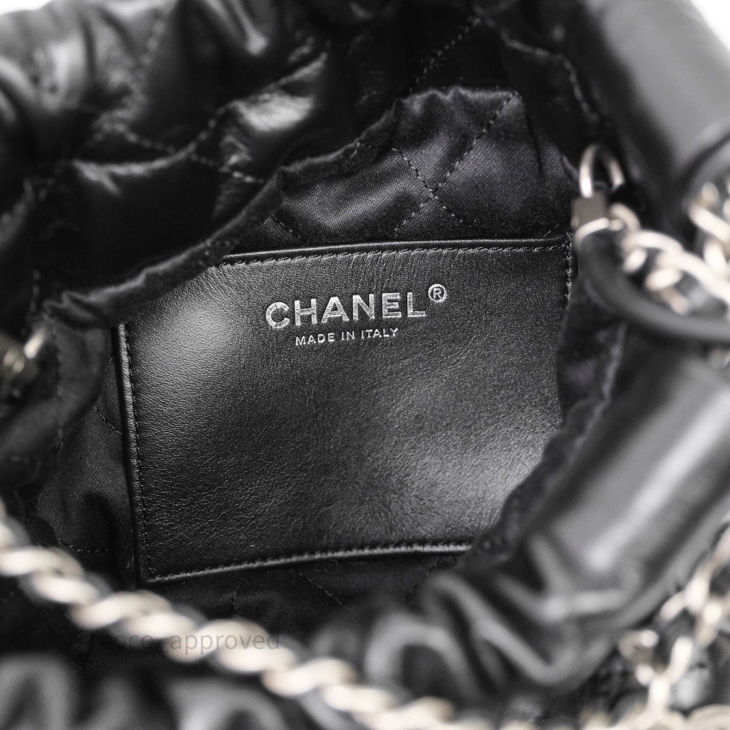 Chanel 22 Mini Bag Black Shiny Crumpled Calfskin Matte Silver Hardware