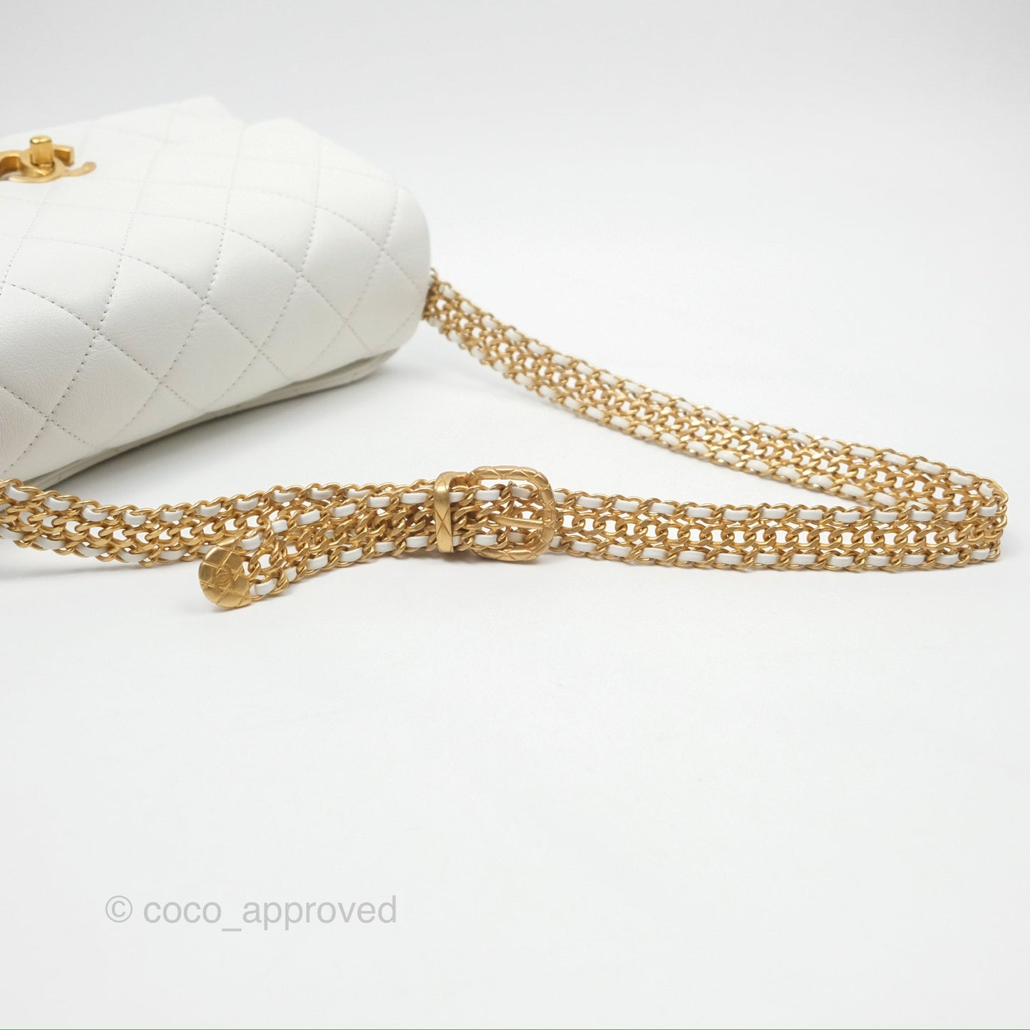 Chanel Adjustable Flap Bag White Calfskin Aged Gold Hardware