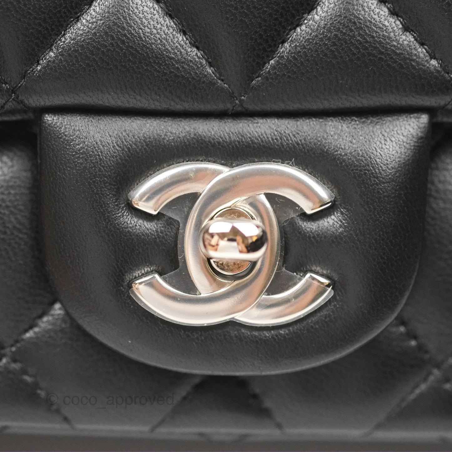Chanel Mini Square Flap Quilted Black Lambskin Silver Hardware
