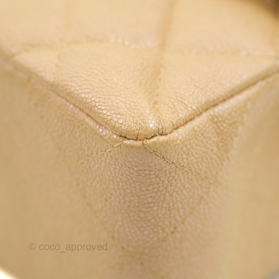 Chanel Classic Small S/M Flap Iridescent Beige Caviar Gold Hardware 19S