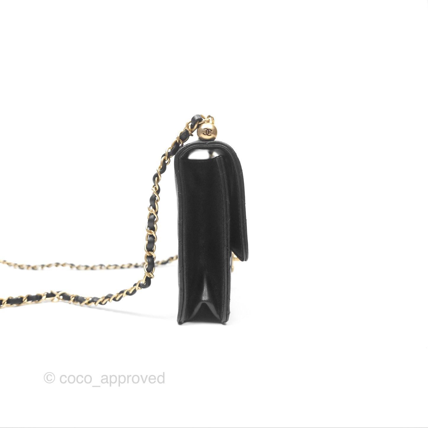 Chanel Small Chic Pearls Flap Quilted Black Goatskin Aged Gold Hardware