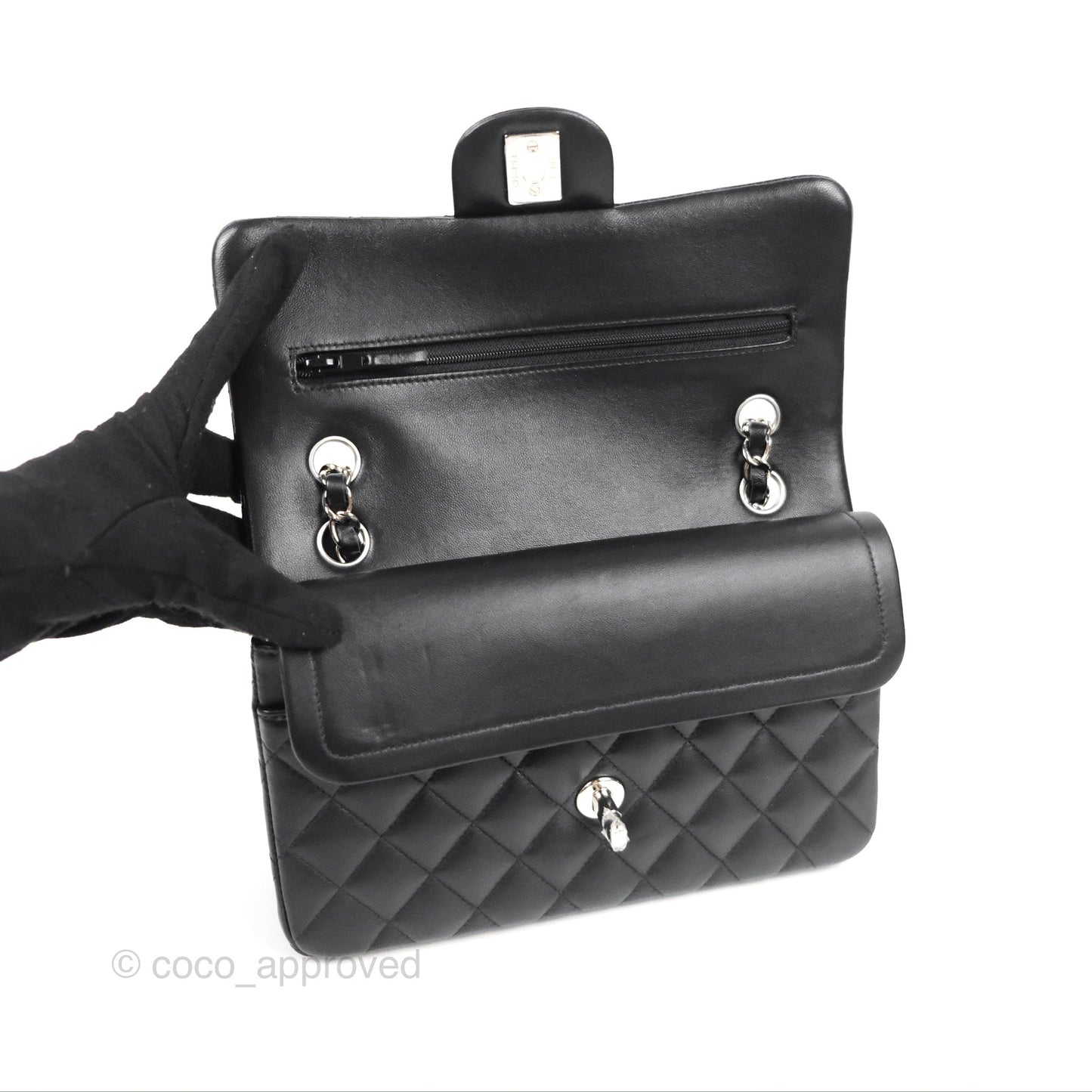 Chanel Small Classic Quilted Flap Black Lambskin Silver Hardware