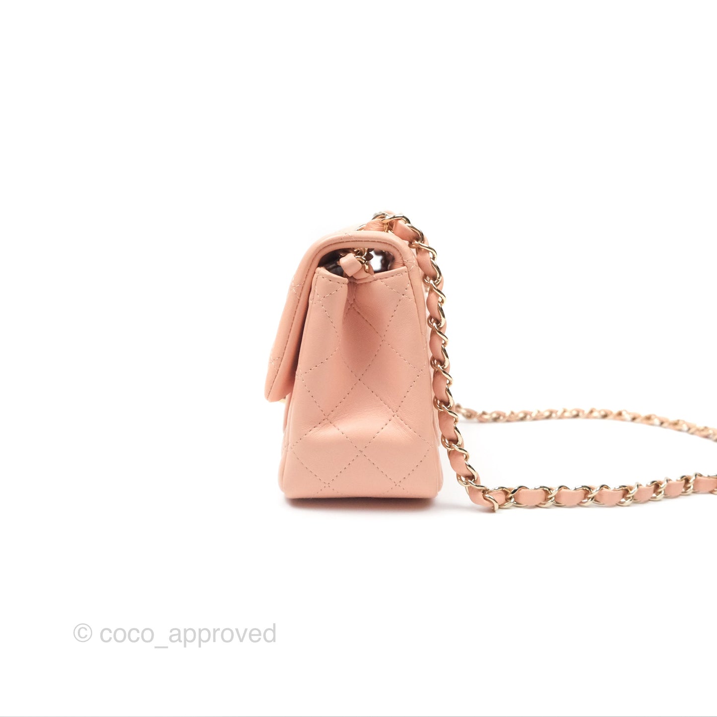 Chanel Quilted Mini Square Lambskin Light Beige Pink Gold Hardware