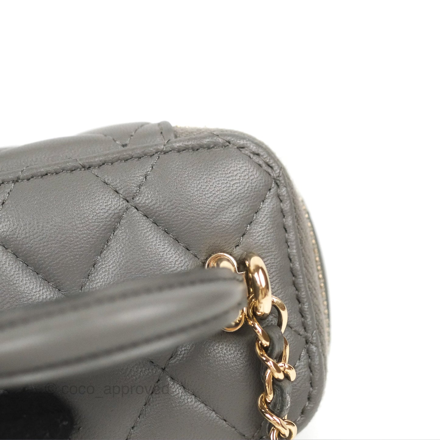 Chanel Mini Top Handle Vanity With Chain Dark Grey Lambskin Gold Hardware