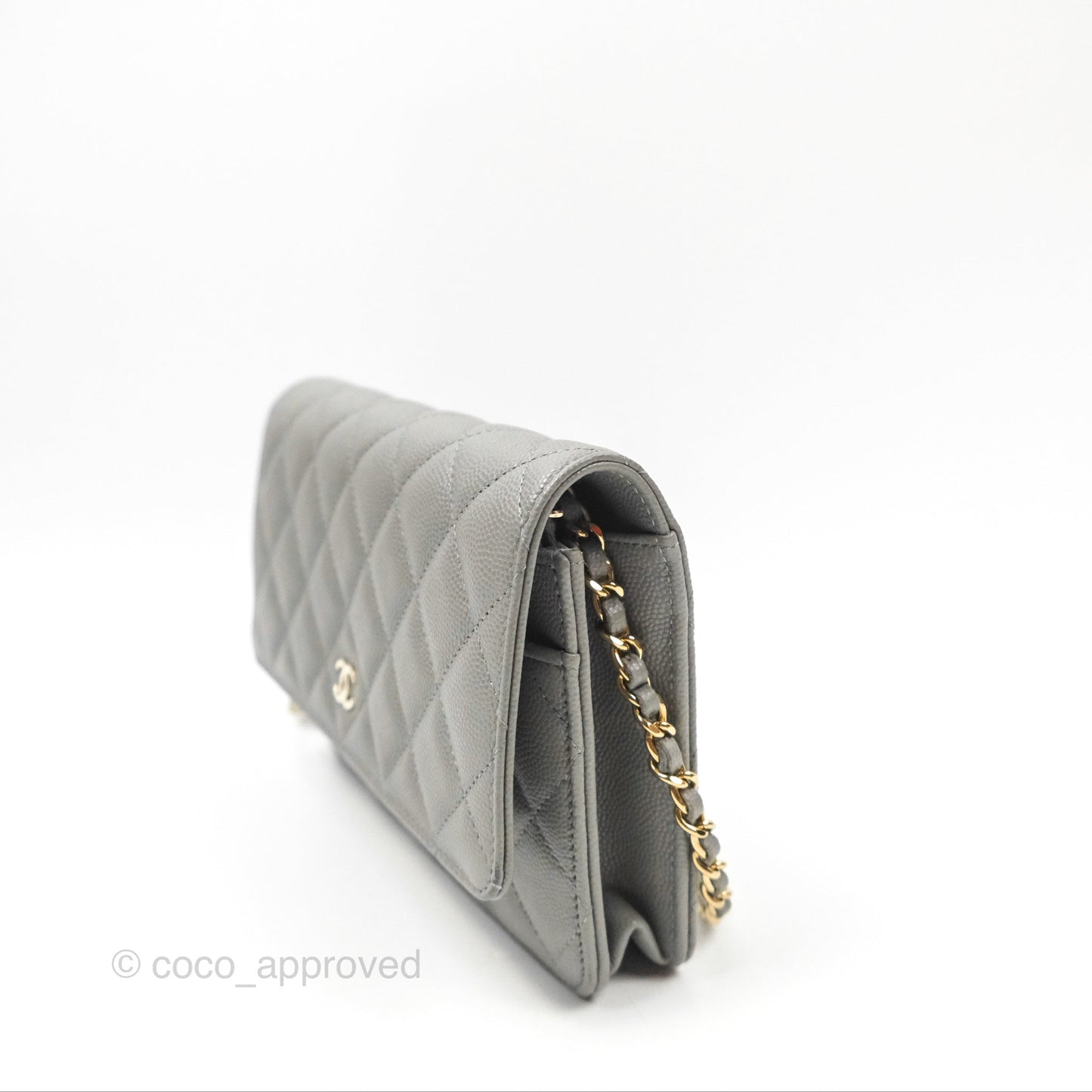Chanel Quilted Classic Wallet On Chain WOC Grey Caviar Gold Hardware