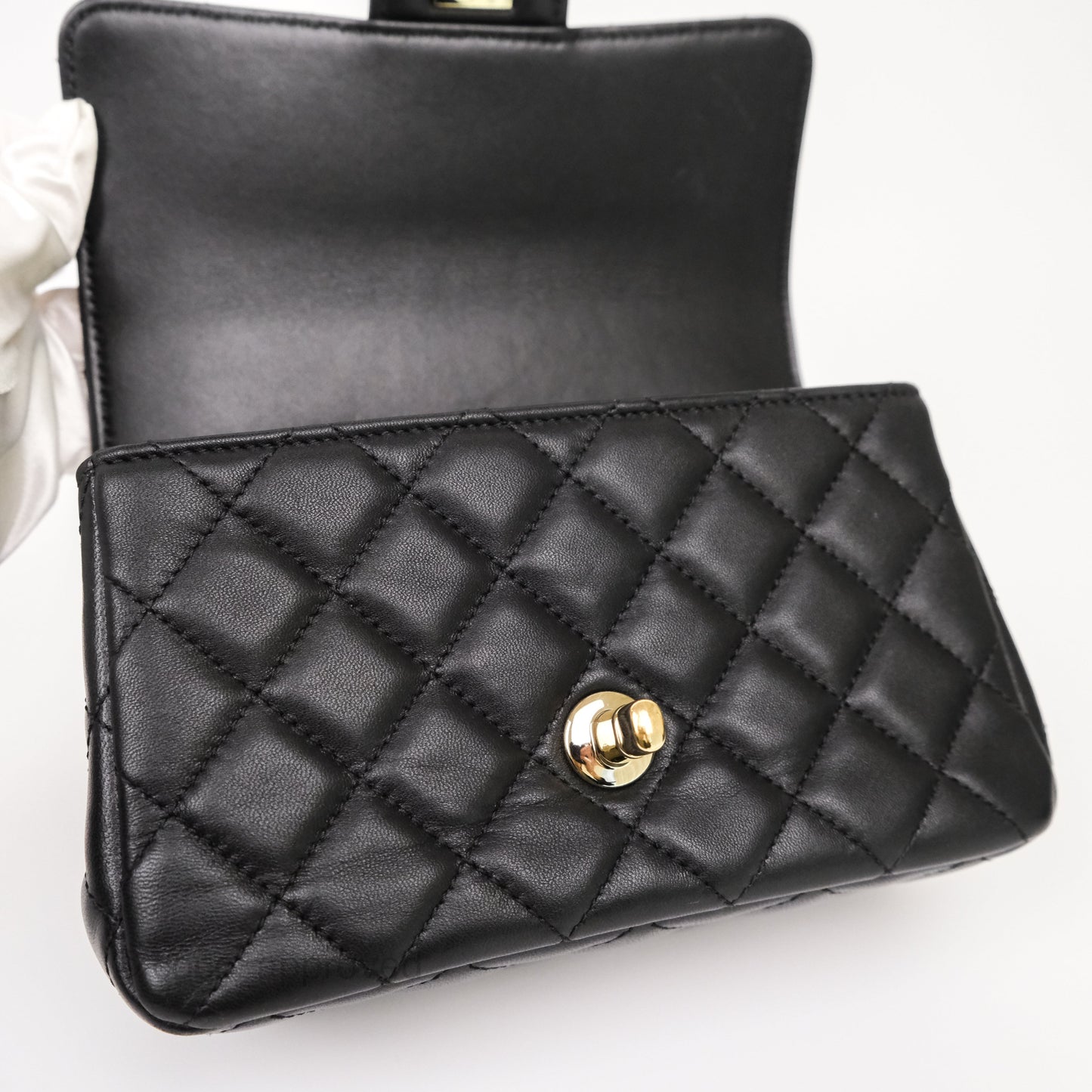 Chanel Crystals Top Handle Mini Rectangular Flap Bag Black Lambskin Gold Hardware 23A