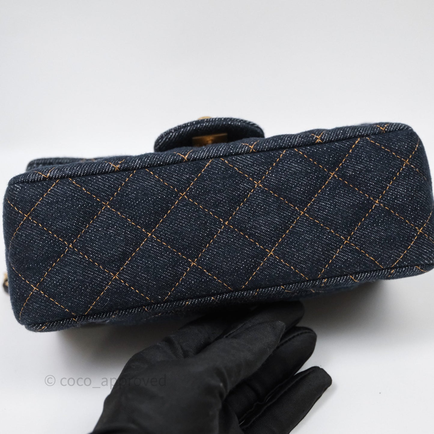 Chanel Mini Rectangular Quilted Dark Blue Denim Aged Gold Hardware