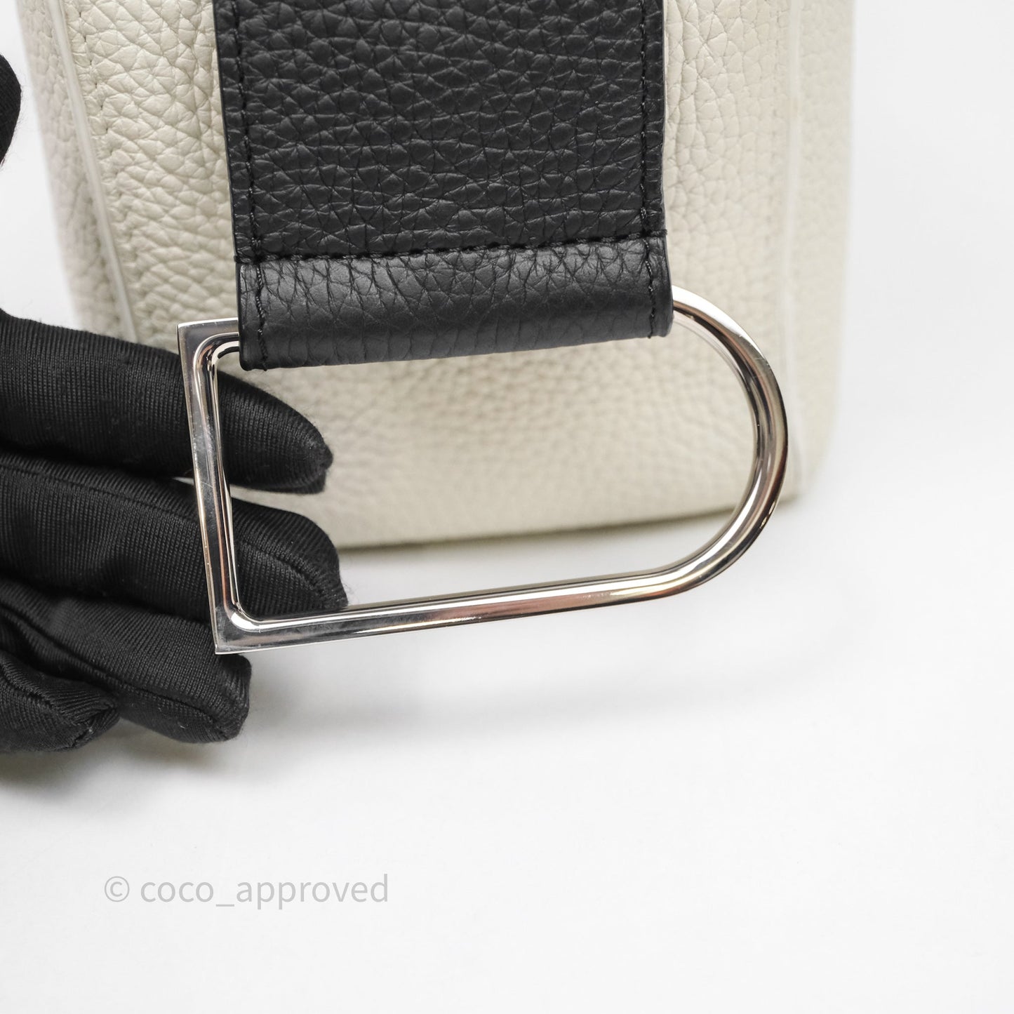Delvaux Cool Box Mini Taurillon Soft Grained White/Black Calfskin Silver Hardware